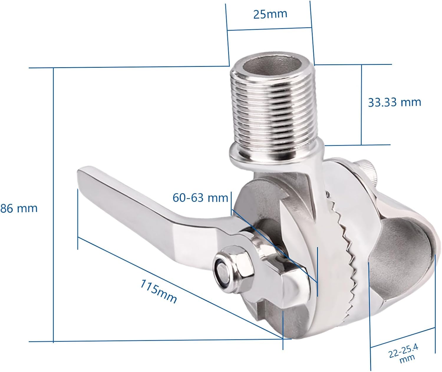 Bingfu VHF Marine GPS Antenna Mount Stainless Steel Adjustable Ratchet Base Fixed Mount Bracket - Installation Range 0.87" - 1" for Pole Rail Boat RV