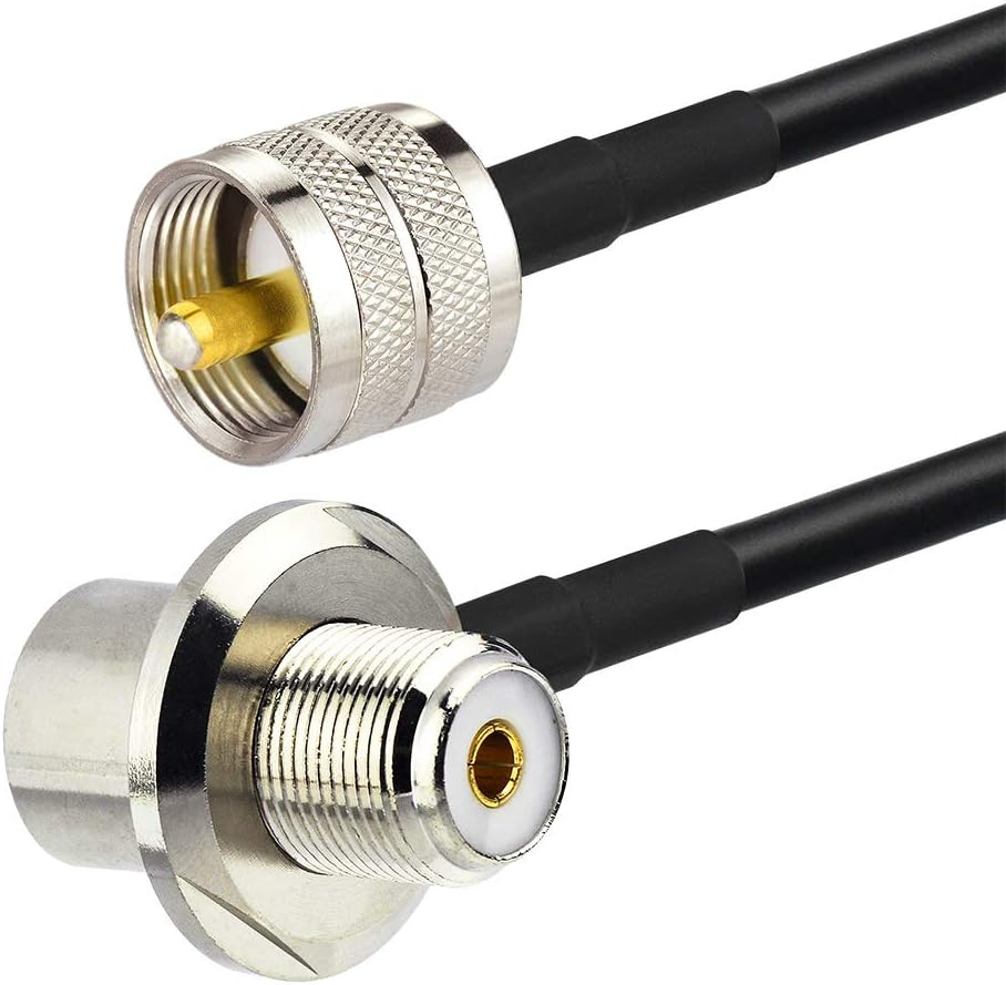 Bingfu 20ft RG58 Cable - UHF PL259 Male to SO239 Female Right Angle Bulkhead Mount for CB, Ham, Two-Way Radio Ideal for Vehicle, Car, SUV, Truck