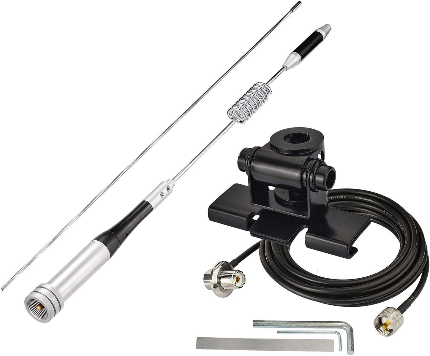 Bingfu Vehicle Mobile Ham Radio Antenna VHF UHF 136-174MHz 400-470MHz Car Truck Amateur Two Way Radio Antenna with Lip Mount Fixed Bracket PL259 Male 5m 16.5 feet RG58 Cable