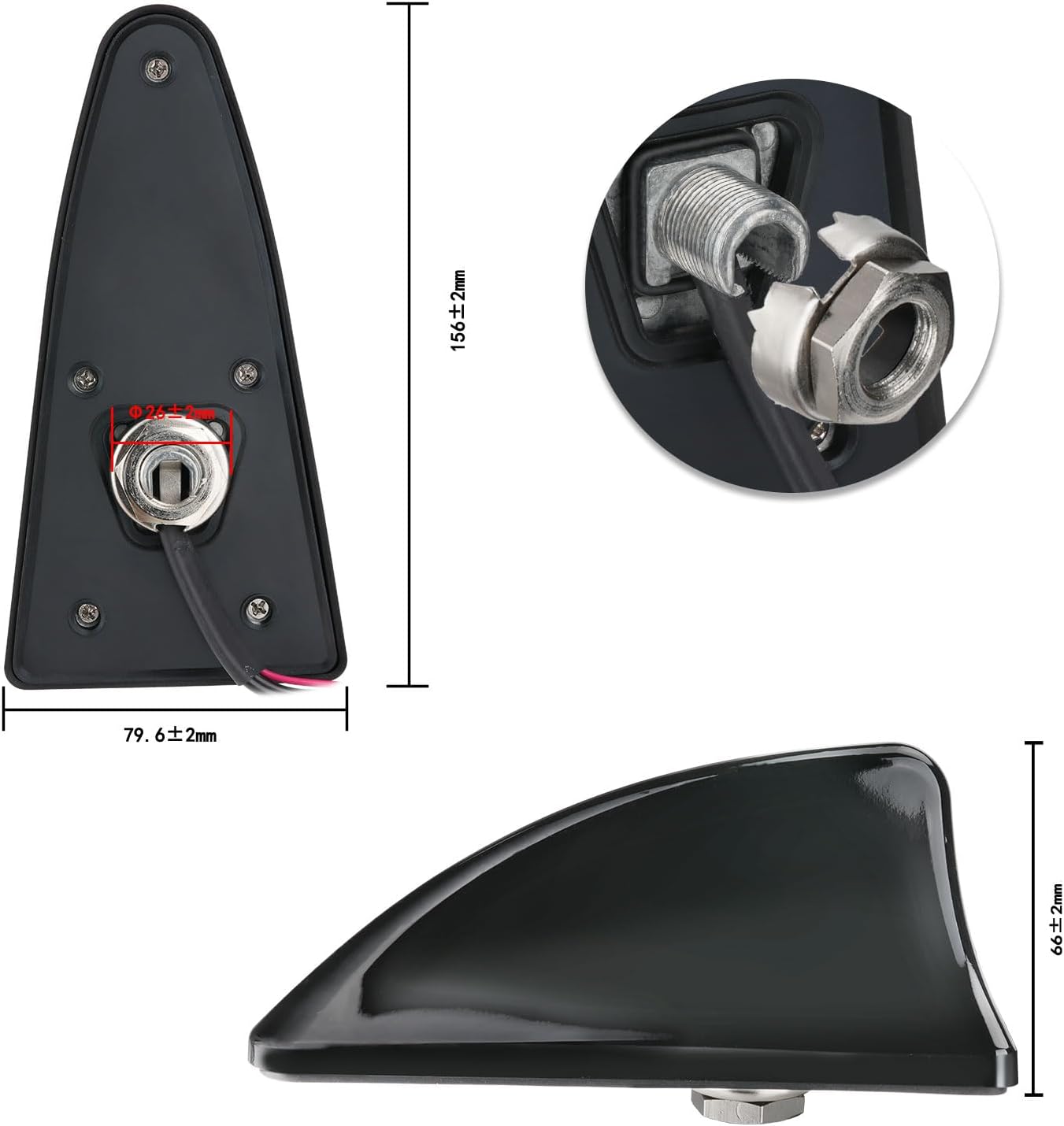 Bingfu Multi-System Car Shark Fin Antenna - FM/AM/DAB + GPS/BeiDou GNSS, 28dB LNA, IP65 Waterproof, 9-16V Wide Voltage for Truck/RV/Car