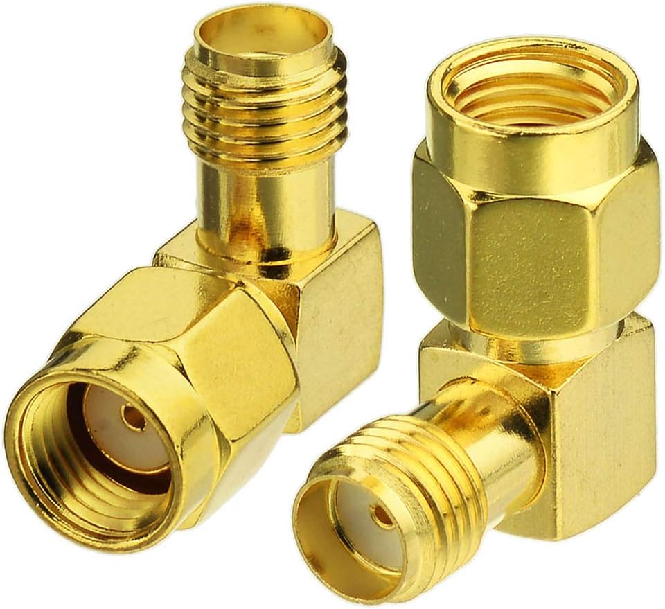 Bingfu RP-SMA Male to SMA Female Right Angle Antenna Connector Adapter (2-Pack) for FPV Drone Controller WiFi Router PCIE Network Card Adapter Security Camera 4G LTE Cellular Trail Camera