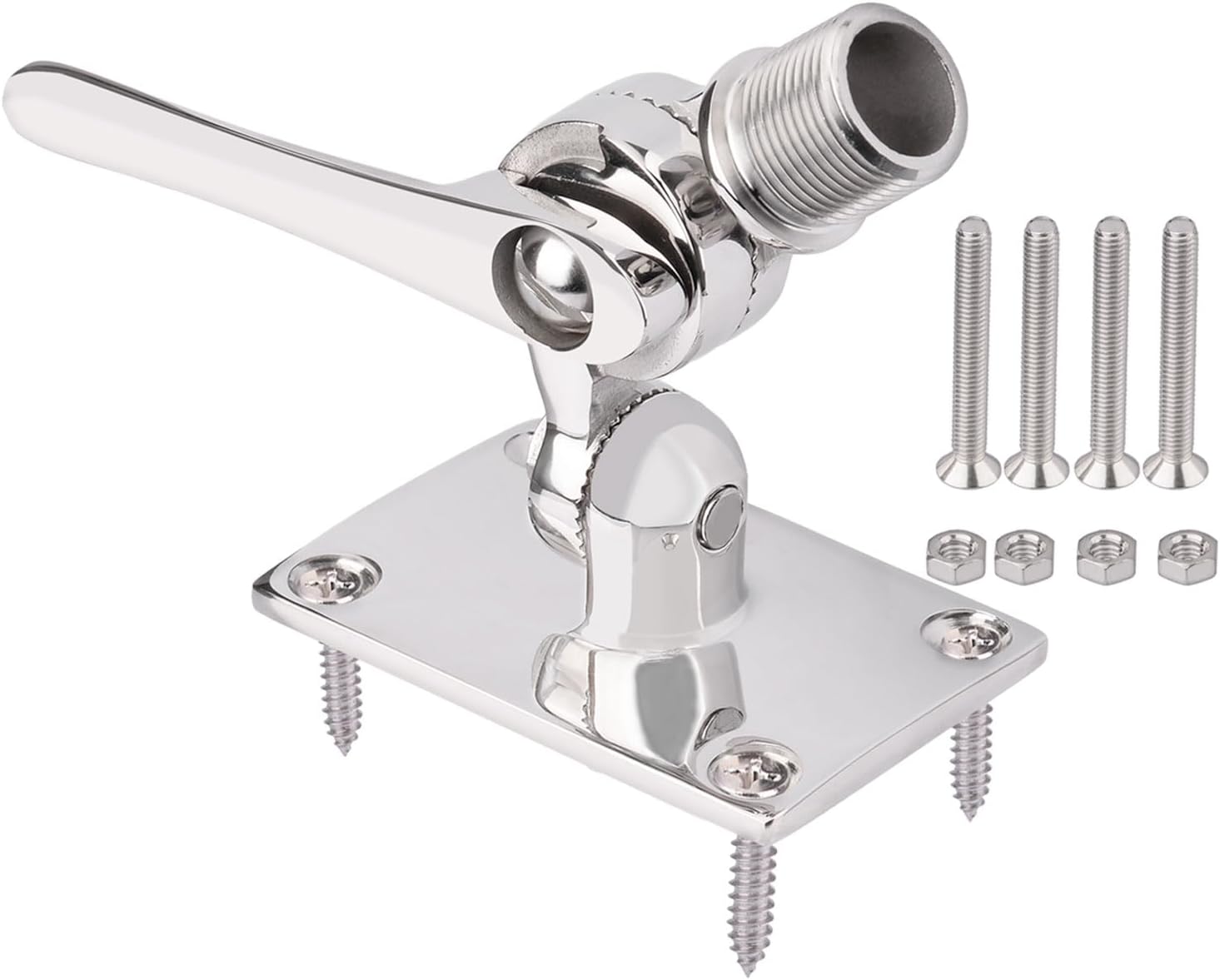 Bingfu VHF Marine GPS Antenna Mounting Kit Stainless Steel Dual Axis Heavy-Duty Adjustable Ratchet Base Fixed Mount Bracket for Boat