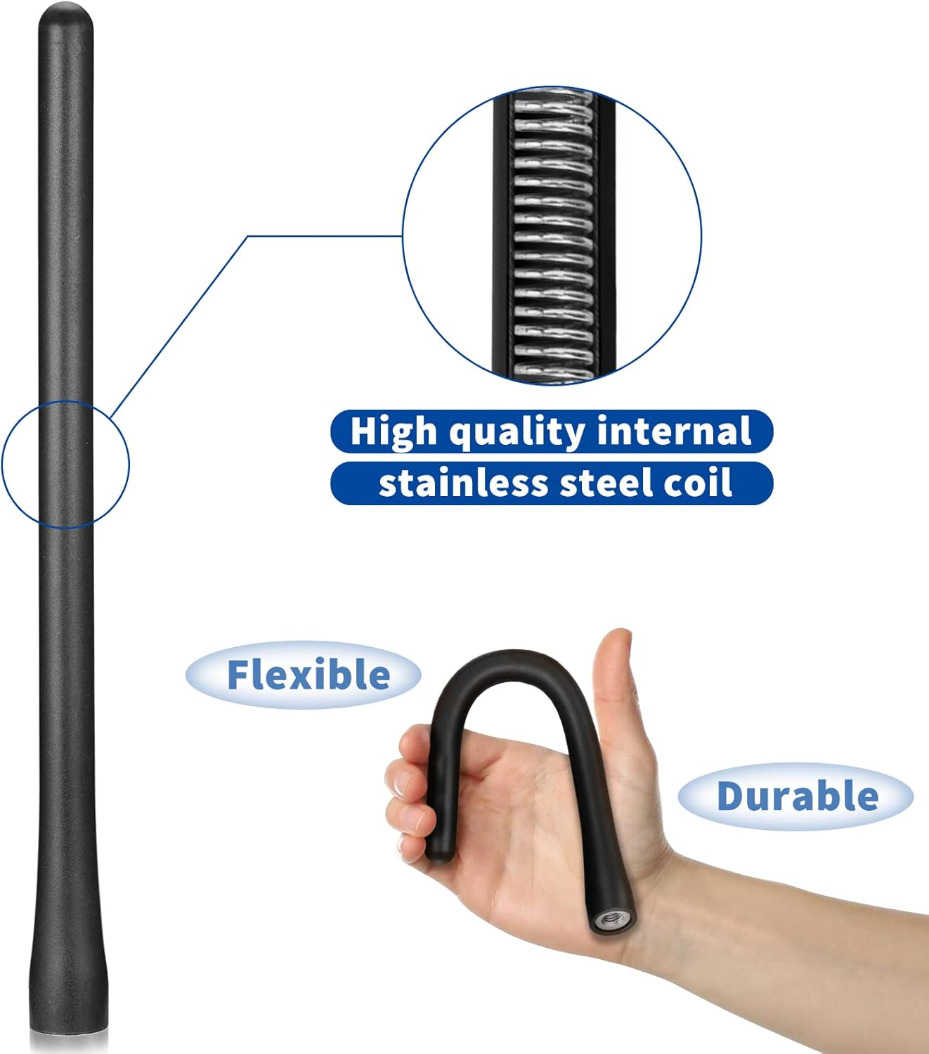 Car Radio Short Rubber Antenna Mast [ONLY for Car Roof Mount] [7.6 inch] Vehicle FM AM Stereo Universal Roof Mount Antennas - NOT a Replacement for Shark Fin Antenna