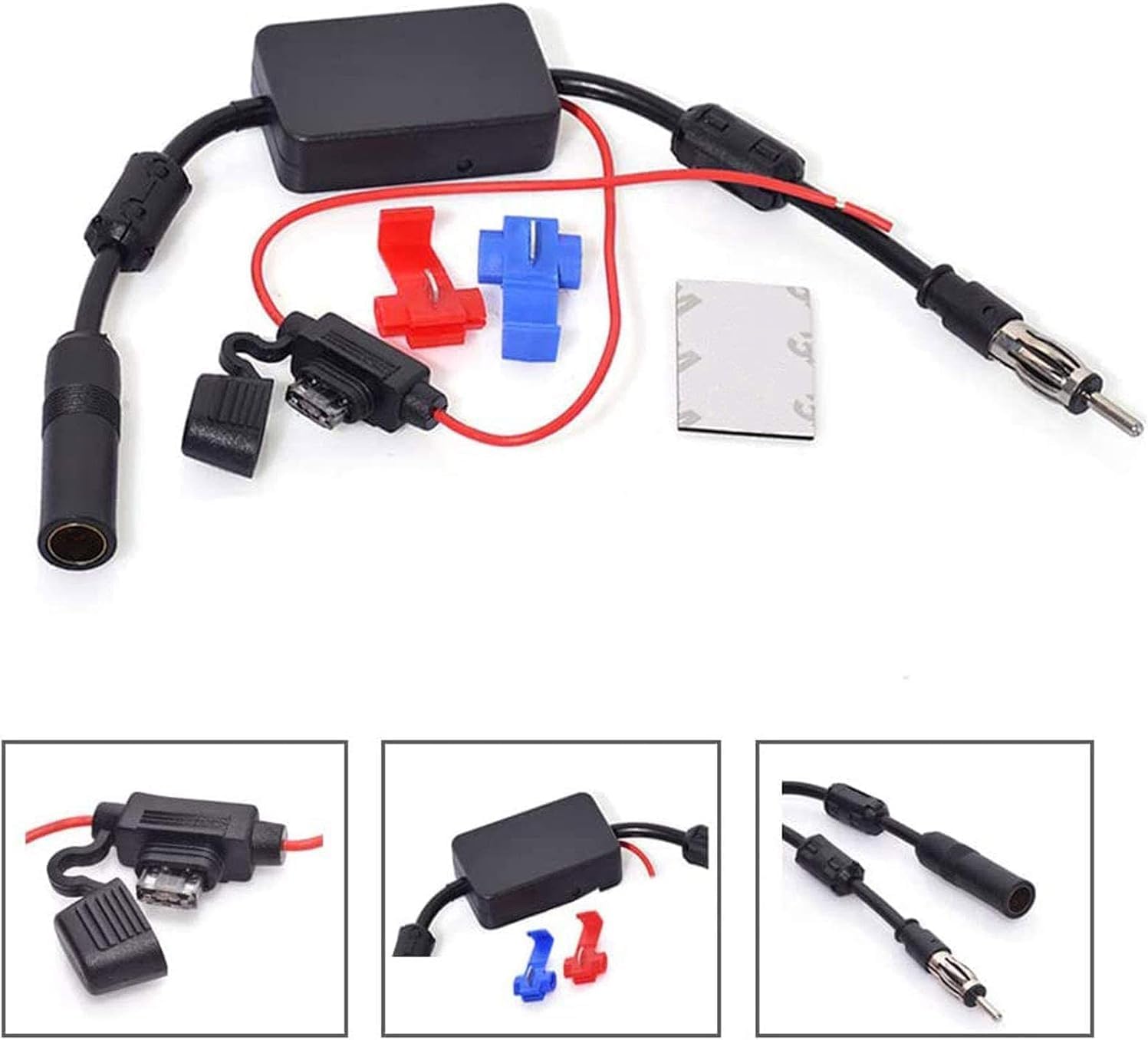 Bingfu FM Car Radio Windscreen Antenna Signal Amplifier DIN Plug 3 m Cable Car Windscreen Adhesive Antenna with ISO Adapter Universal for Vehicle, Truck, SUV and Stereo Receiver
