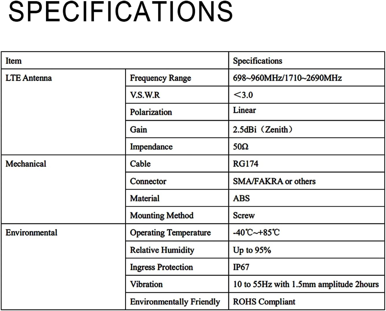 Bingfu 4G LTE Low-Profile Antenne, 698–2690 MHz, SMA-Stecker, 3m Kabel