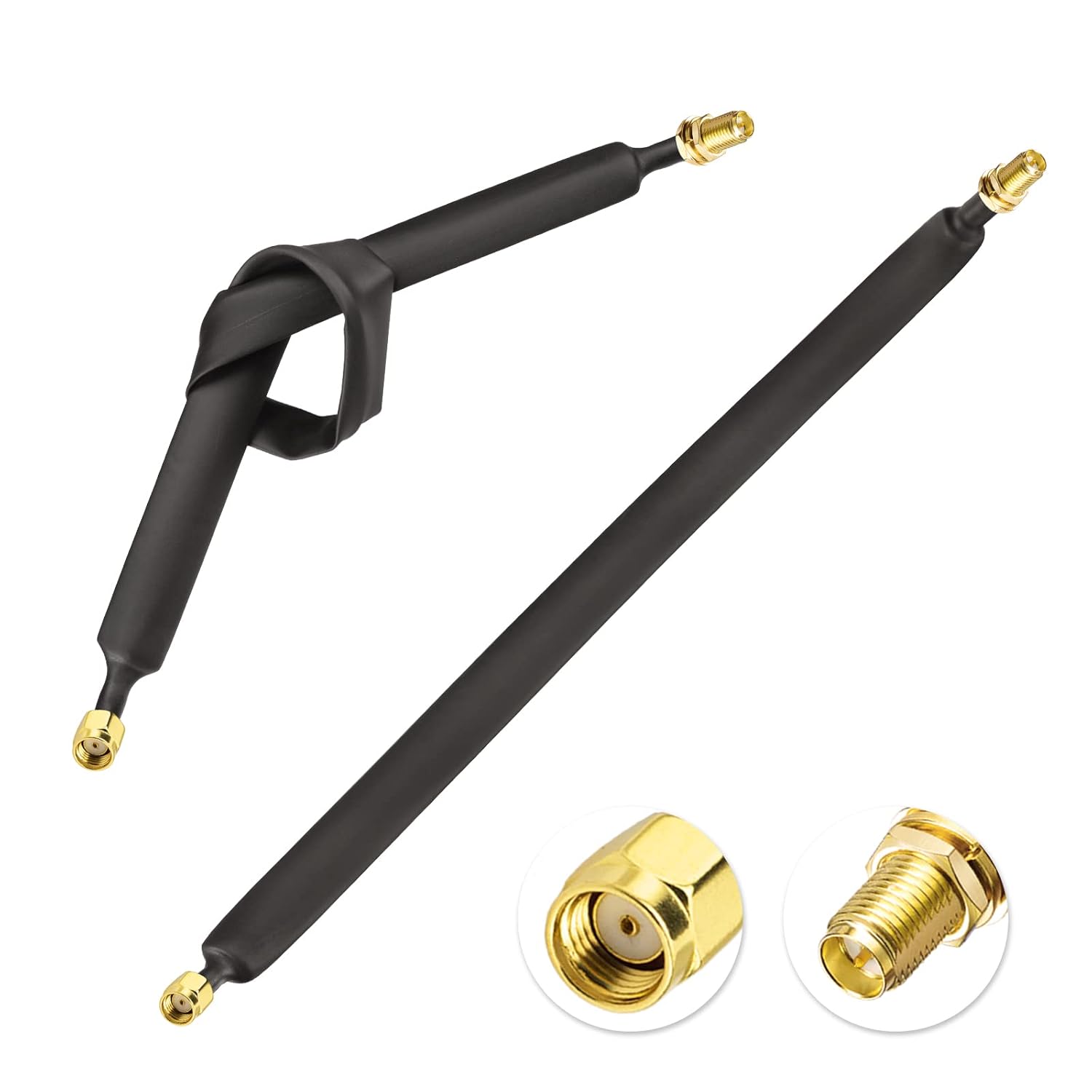 Bingfu RP-SMA Window Coaxial Cable 30 cm RP-SMA Male to RP-SMA Female LoRa Flat Cable for WLAN Antenna Helium Miner Antenna, Pack of 2