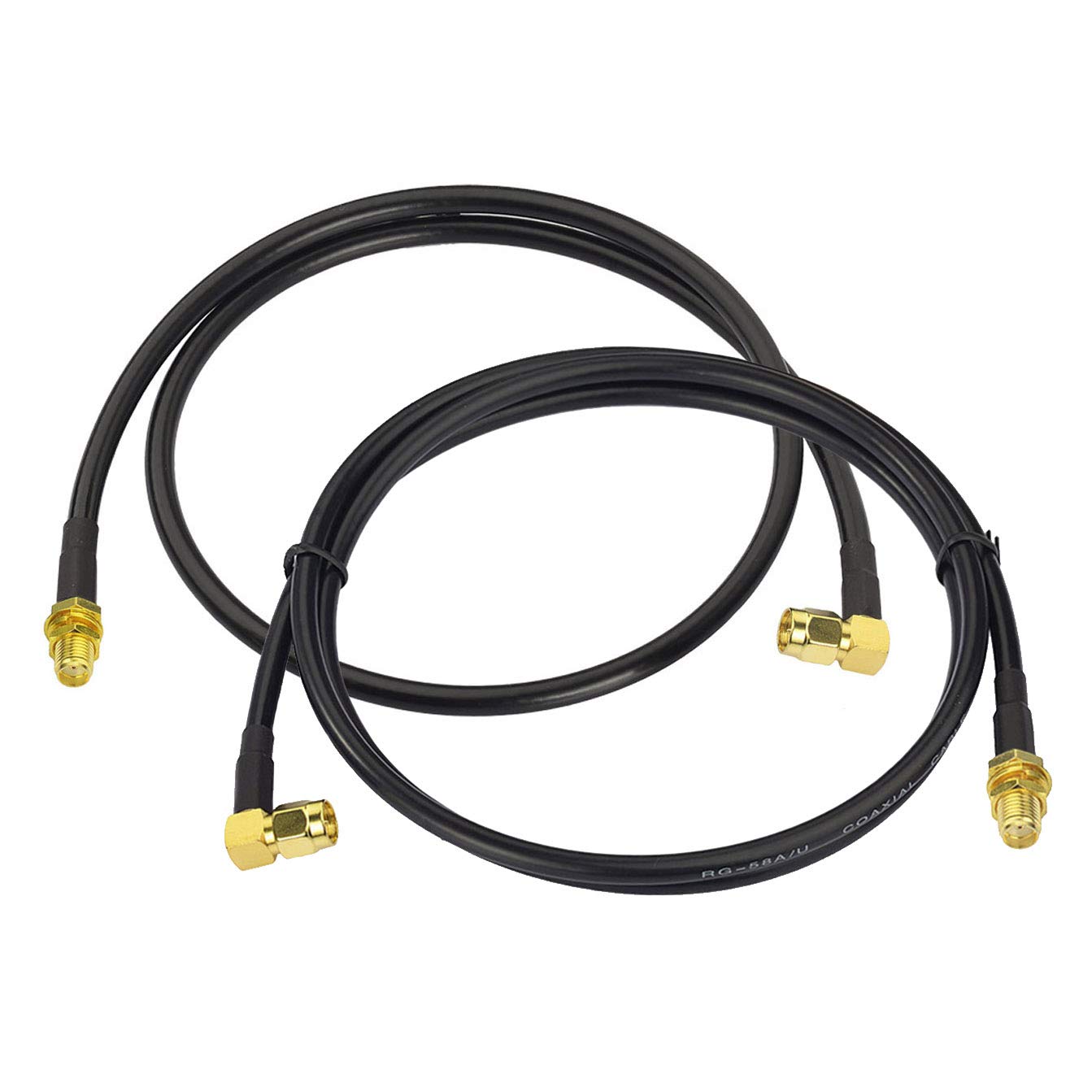 BINGFU Ham Radio Antenna Extension Cable SMA Male Right Angle to SMA Female RG58 Coaxial Cable 60cm 2 feet for BaoFeng Wouxun Icom Yaesu Vertex Standard Horizon Marine VHF Ham Radio