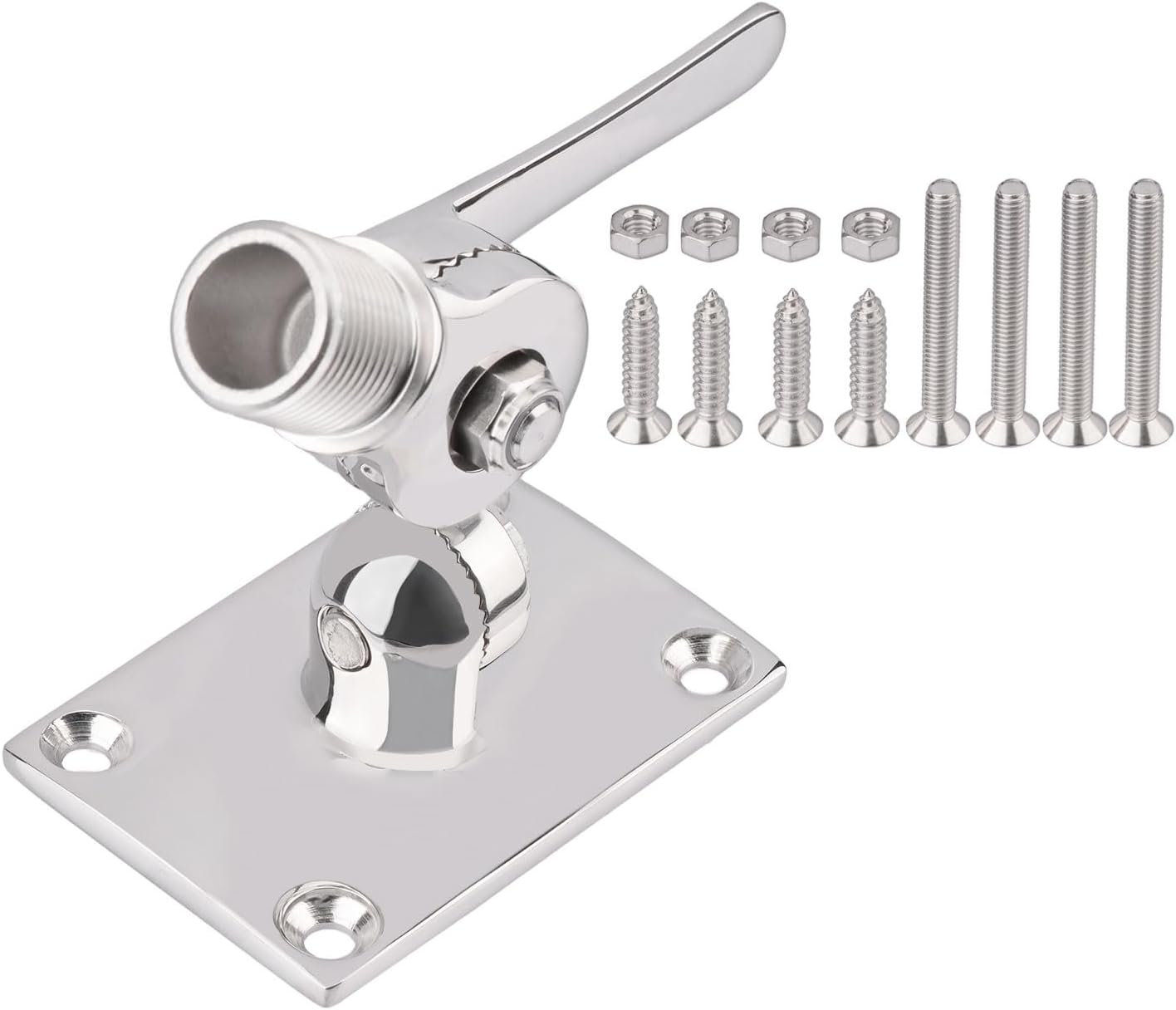 Bingfu VHF Marine GPS Antenna Mounting Kit Stainless Steel Dual Axis Heavy-Duty Adjustable Ratchet Base Fixed Mount Bracket for Boat