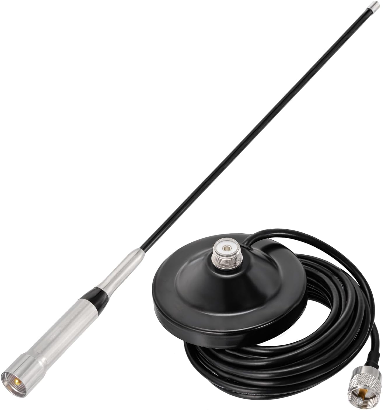 Bingfu High Gain Mobile Ham Radio Fiberglass Antenna Car Truck Amateur Two Way Radio Dual Band VHF UHF 136-174 MHz 400-470MHz Anti-Rust Antennas with Magnetic Base 16.4ft Cable