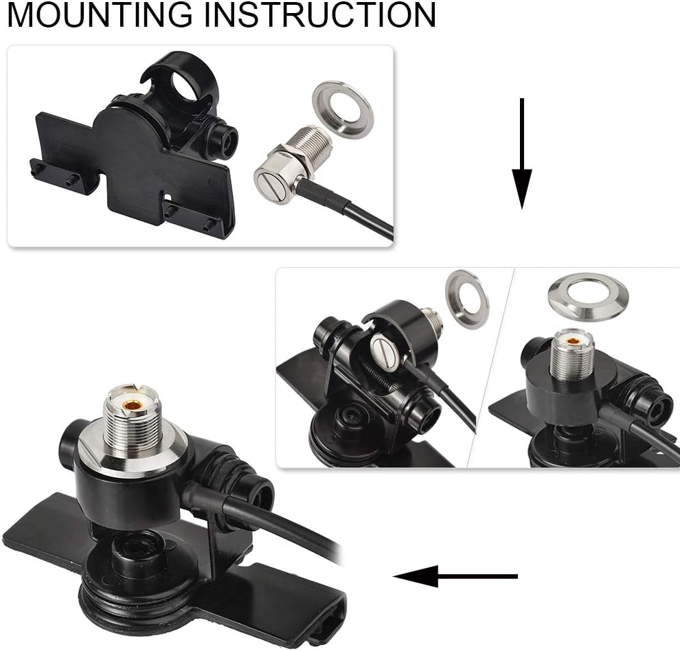 Bingfu Antenna Lip Mount Bracket for Car & Truck – 5m RG58 Coaxial Cable with UHF PL259 Male to SO239 Female Bulkhead Connector – Compatible with Ham Radio, Amateur Radio, Mobile Antenna Installation​