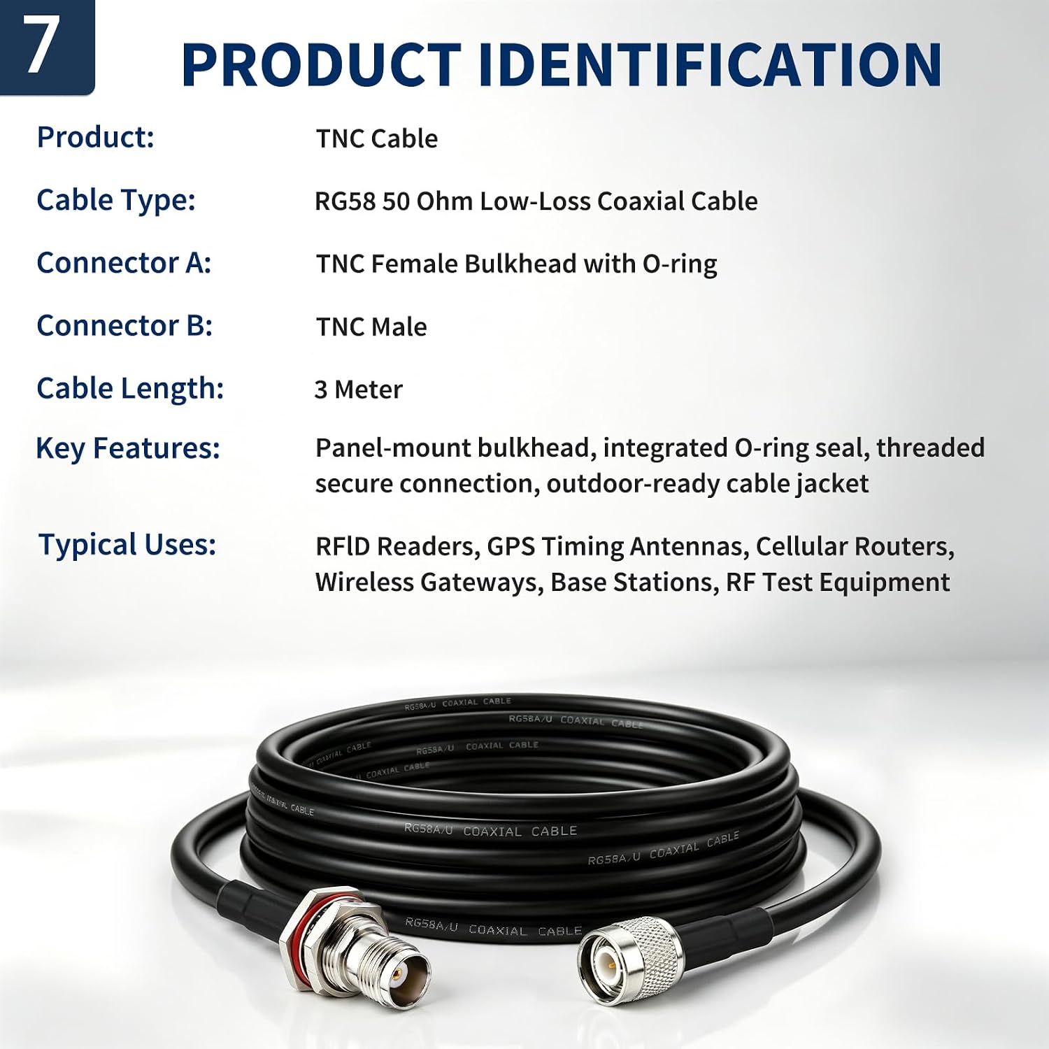 BINGFU TNC Kabel, 3 m TNC Stecker auf Buchse (Bulkhead) RG58 Koaxialkabel