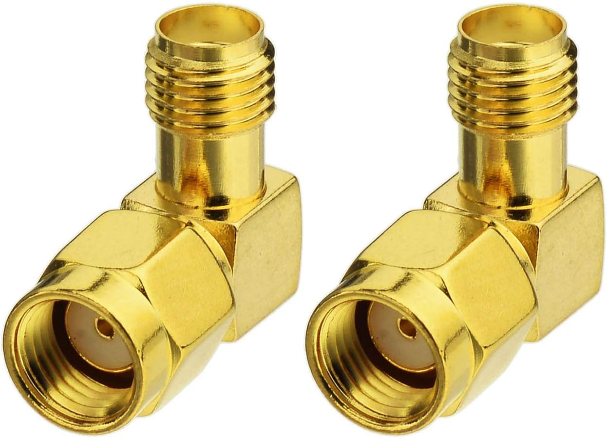 Bingfu RP-SMA Male to SMA Female Right Angle Antenna Connector Adapter (2-Pack) for FPV Drone Controller WiFi Router PCIE Network Card Adapter Security Camera 4G LTE Cellular Trail Camera
