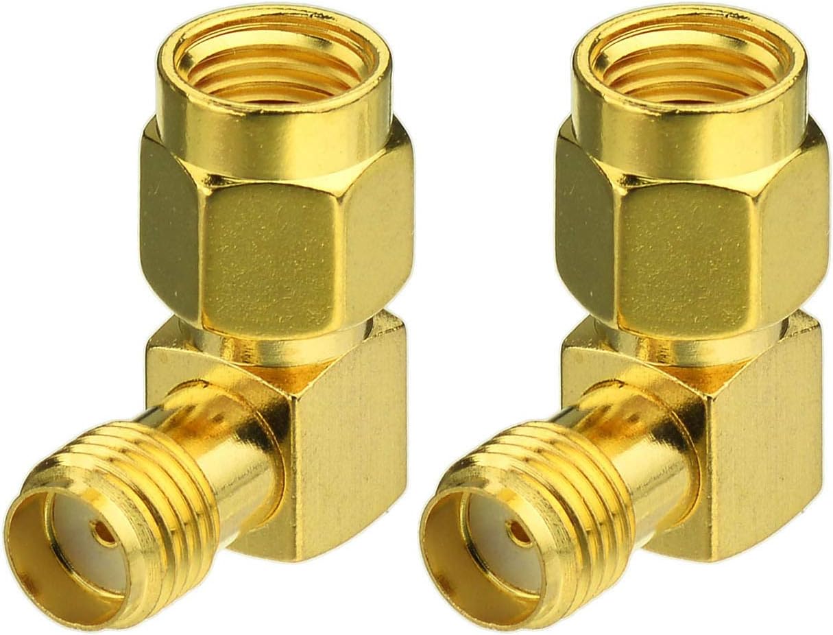 Bingfu RP-SMA Male to SMA Female Right Angle Antenna Connector Adapter (2-Pack) for FPV Drone Controller WiFi Router PCIE Network Card Adapter Security Camera 4G LTE Cellular Trail Camera