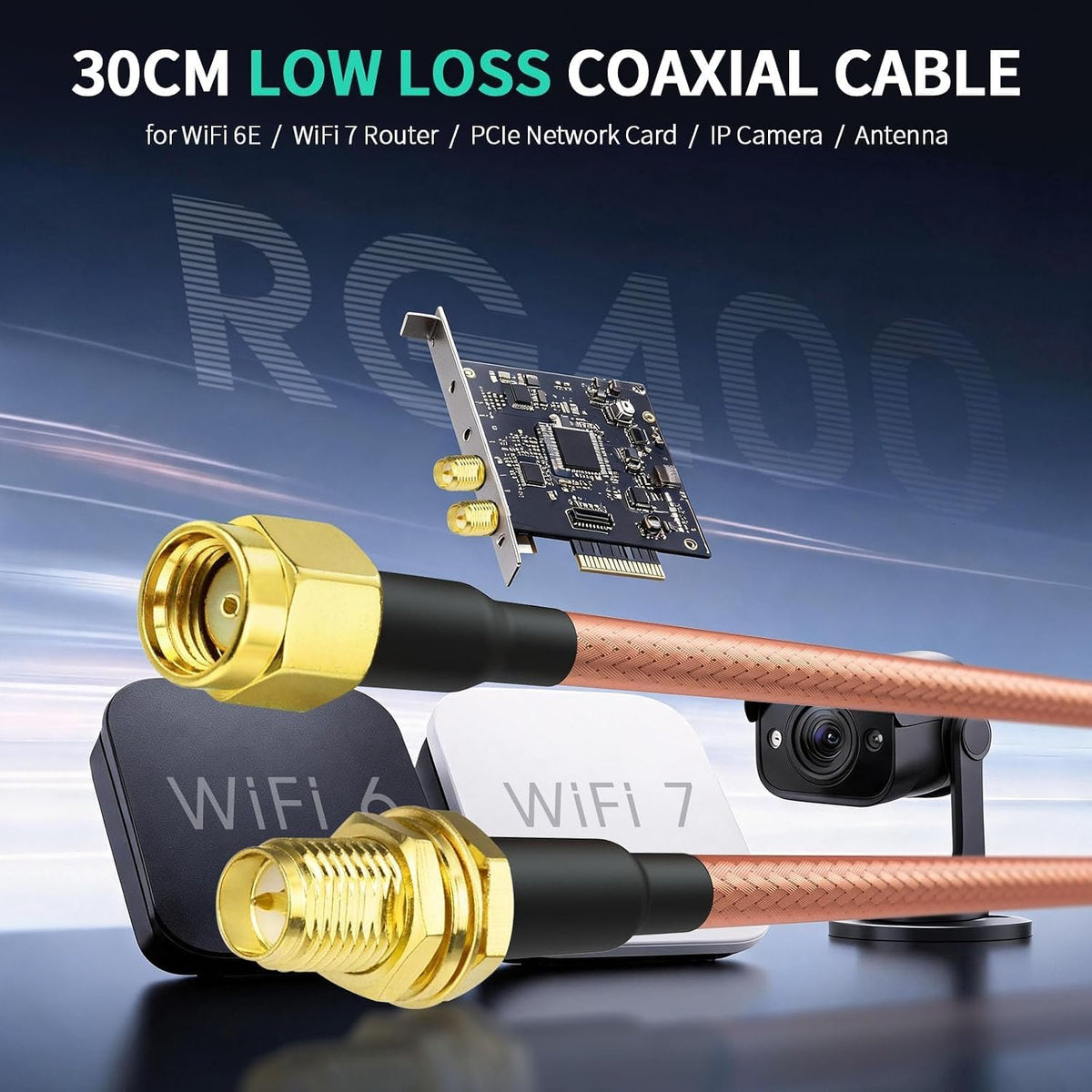 BINGFU RP-SMA Kabel 30 cm RP-SMA Buchse auf Stecker RG400-Kabel