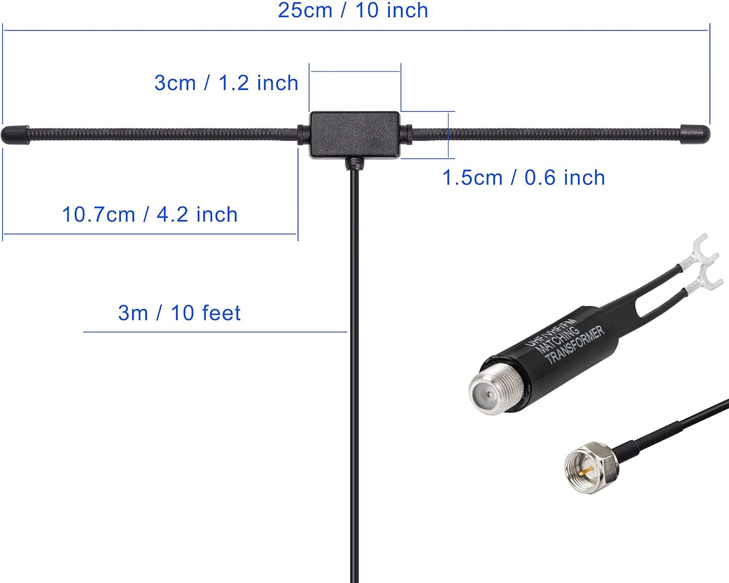 Bingfu 75 Ohm 300 Ohm FM T Shape Dipole Antenna for Indoor Digital HD Radio Table Top FM Radio Home Stereo Receiver AV Audio Video Home Theater Receiver HDTV TV Tuner