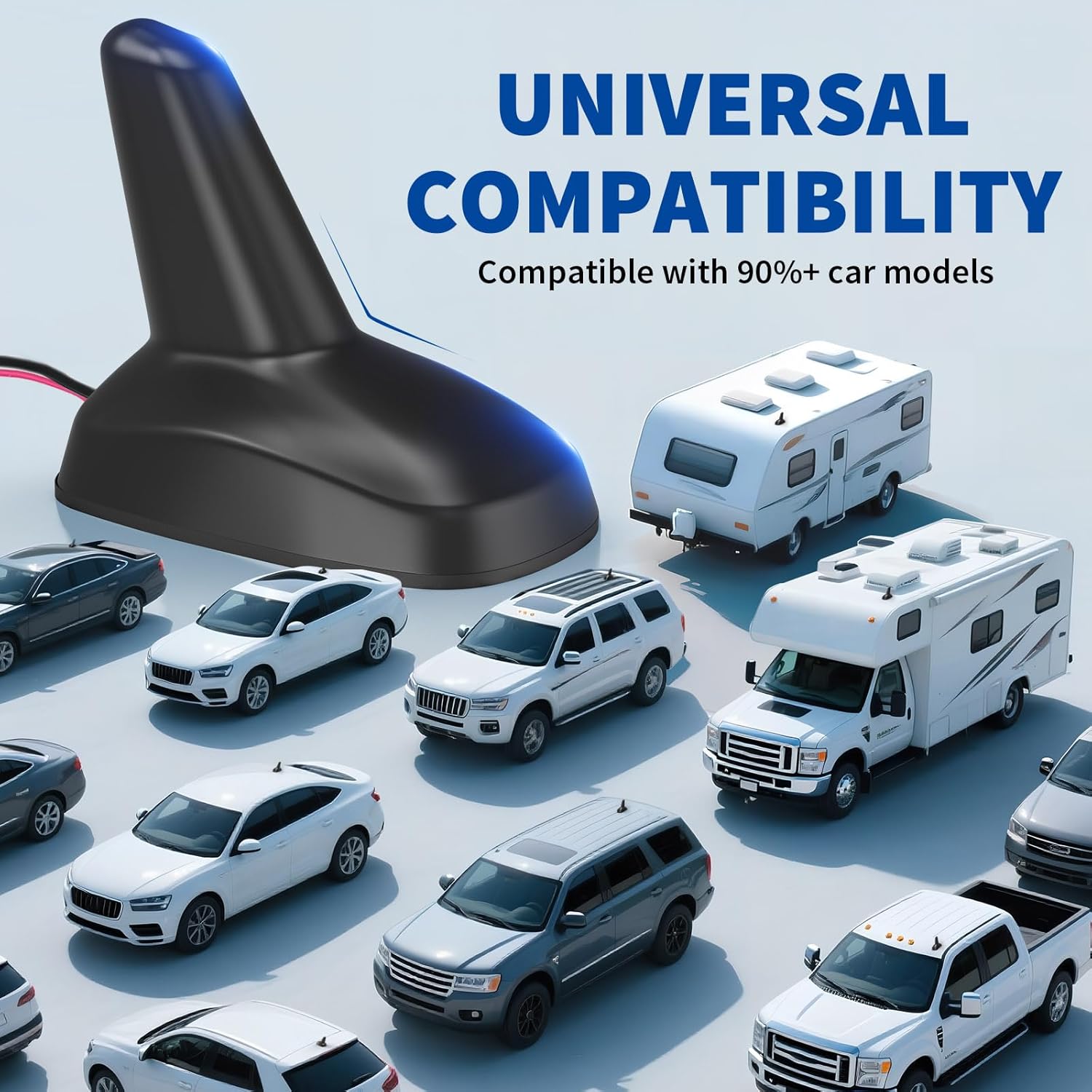 Bingfu Universal Shark Fin Antenna for Car Truck RV - FM/AM Radio Signal Booster with IP65 Waterproof, High Gain (17-23dB) Aerodynamic Roof Aerial for Urban/Rural/Remote Areas