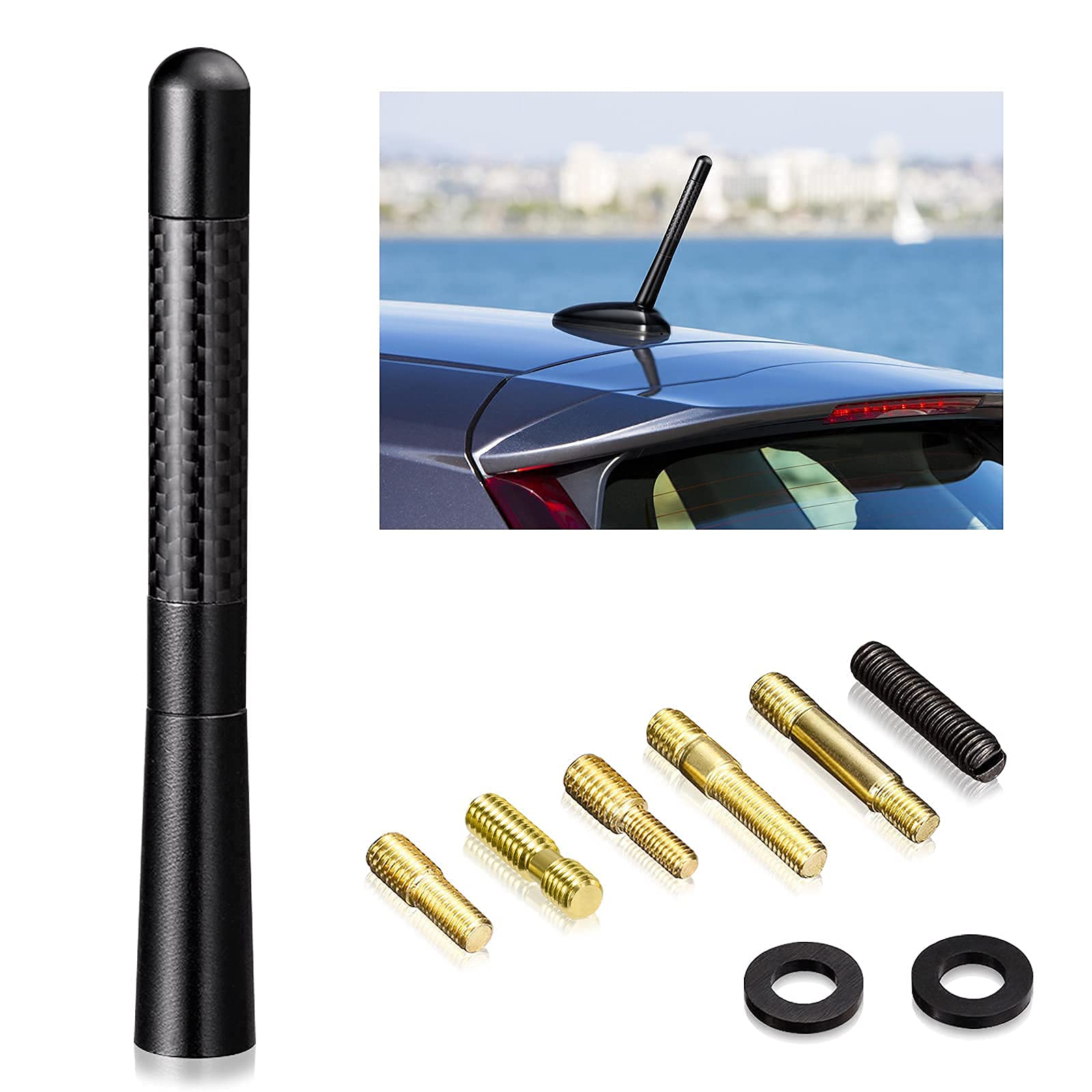 Autoantenne Universal 8cm KFZ Kurzstab Dachantenne Schwarz für FM AM Empfang Ersatz Auto Antenne mit M4.0 M5.0 M6.0 Schrauben