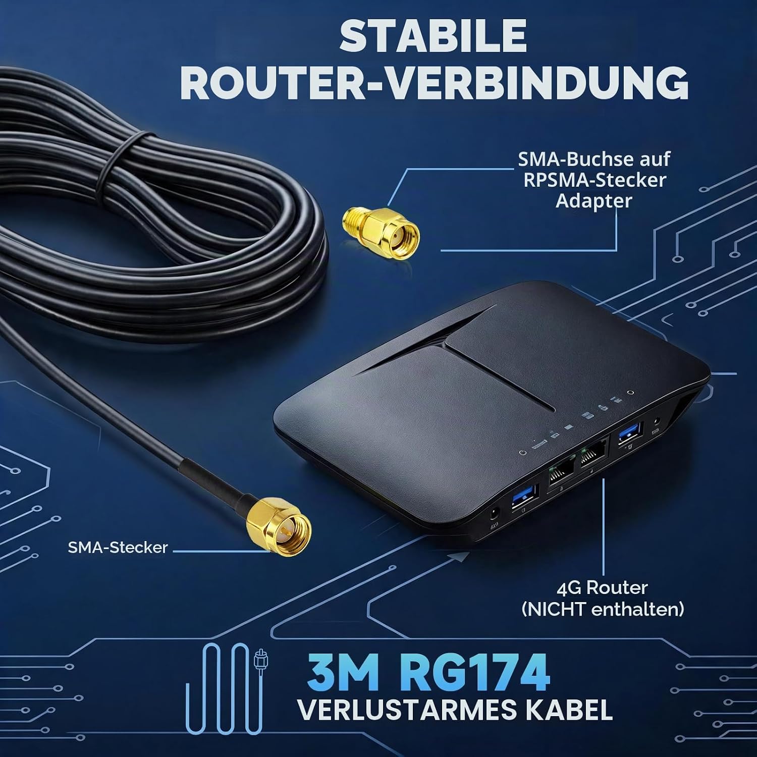 Bingfu 4G LTE Outdoor Antenne, 5dBi, Omnidirektional, SMA Stecker, 3m Kabel