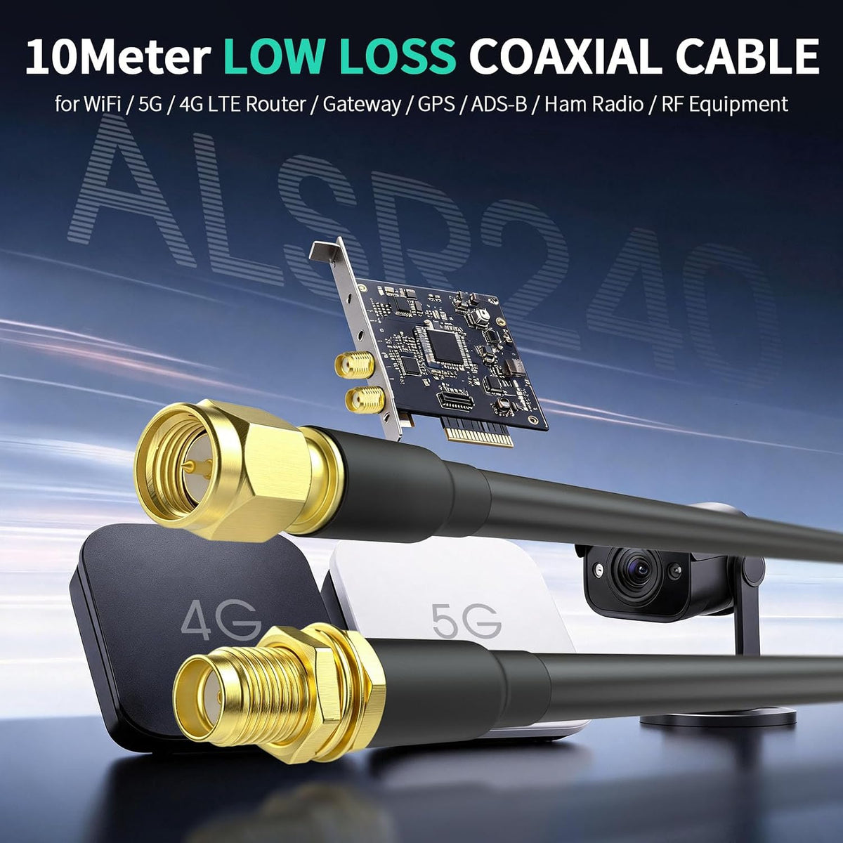 BINGFU SMA Cable Female to Male ALSR240 Low Loss Coaxial Cable 10 m