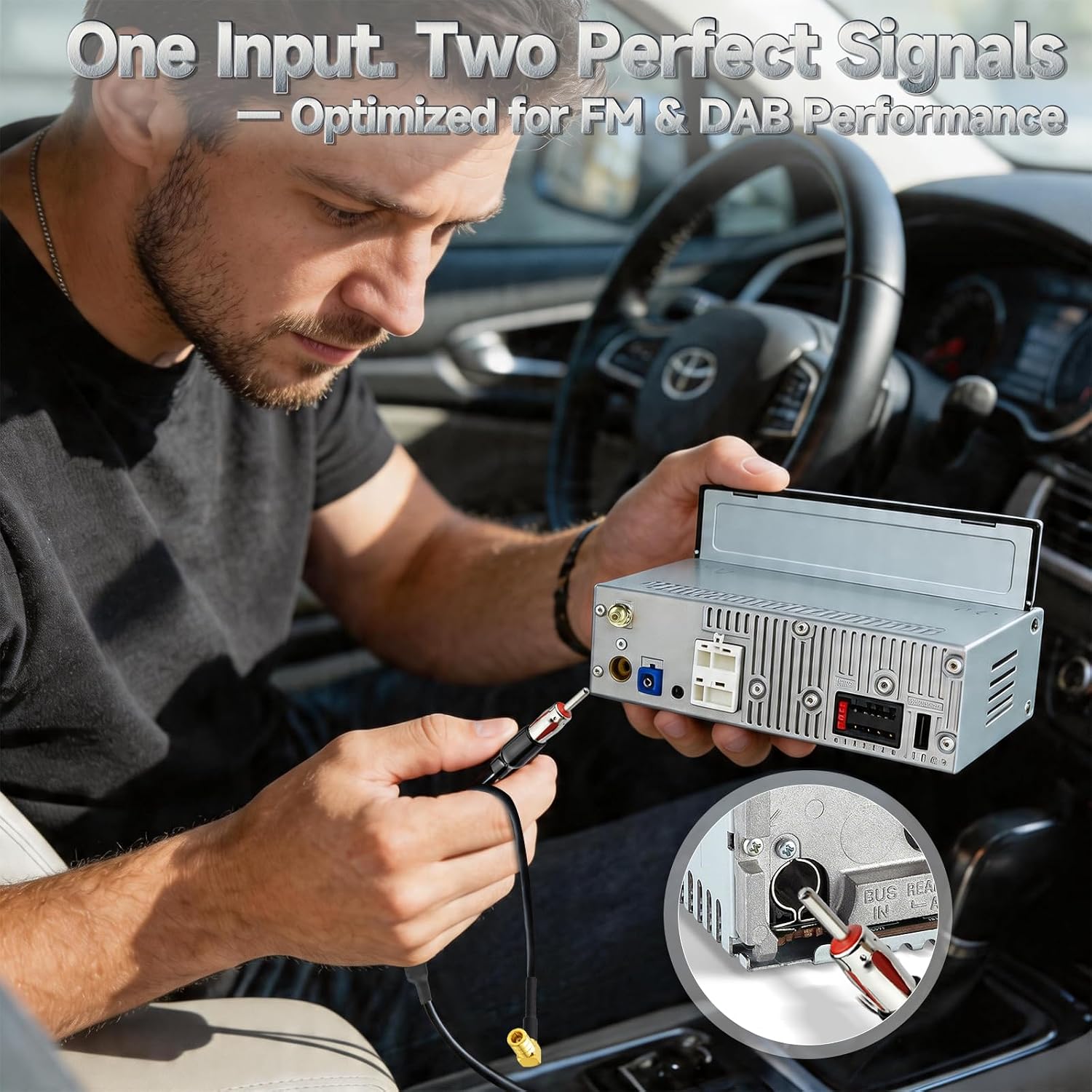 Bingfu DAB/FM Autoradio Antennen-Splitter-Adapter, DIN auf DIN + SMB