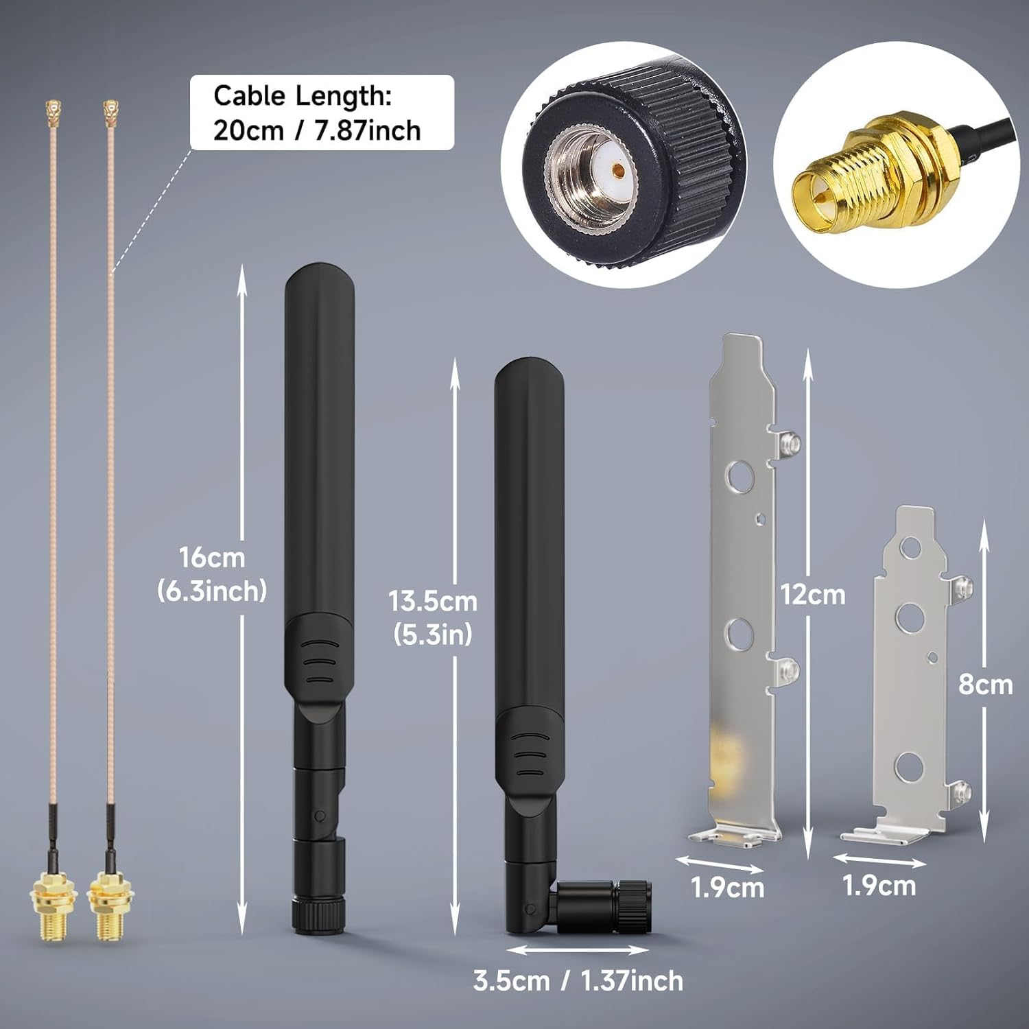 Bingfu Dual Band WiFi 2.4GHz 5.8GHz 8dBi RP-SMA Male Antenna + RG178 U.FL to RP-SMA Female Cable 2-Pack + PCI Slot Cover for WiFi Router Wireless Mini PCI Express PCIE Network Card Adapter