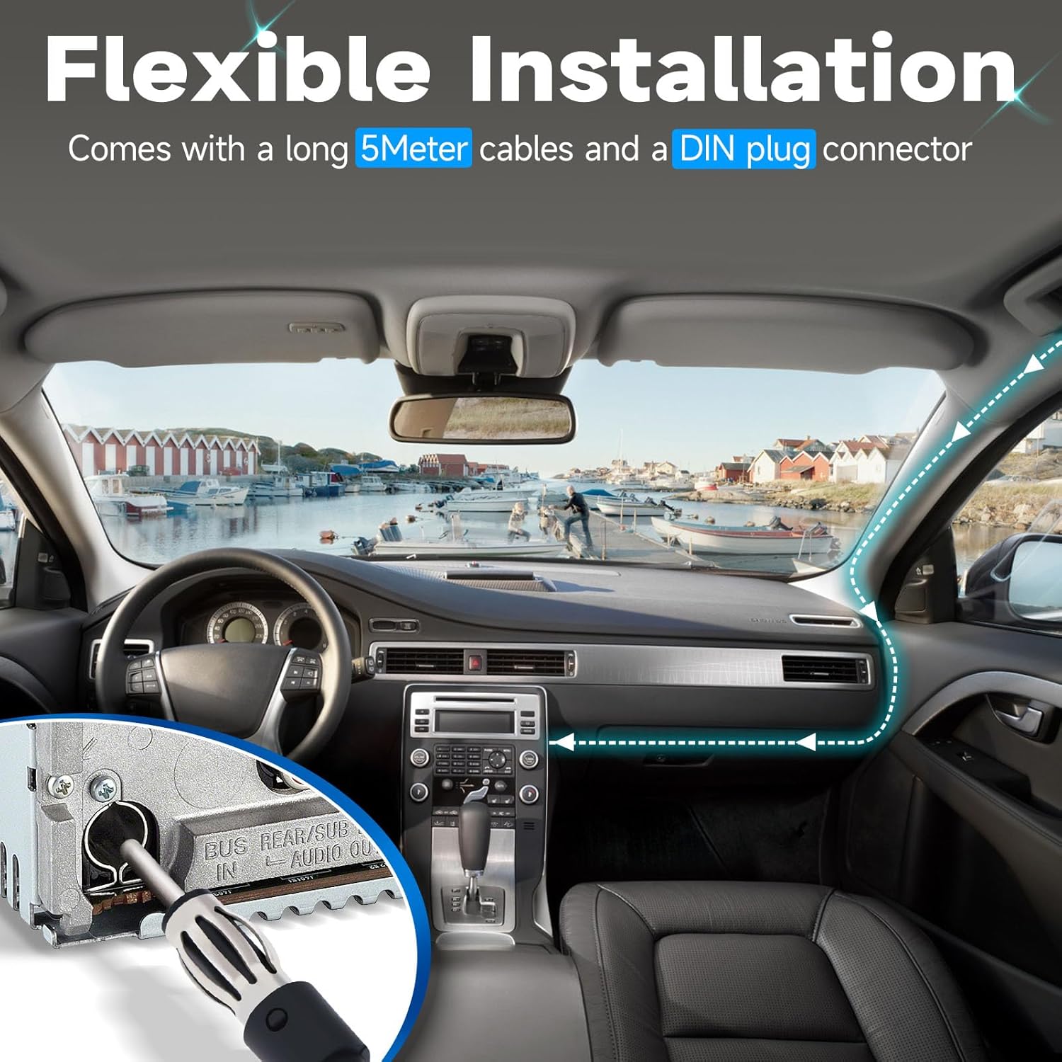 Autoantenne, Auto Dachmontage FM/AM Radio Antenne mit Montagebasis, 5M Kabel, DIN-Stecker für Auto, LKW, SUV Stereo-Headunit-Receiver