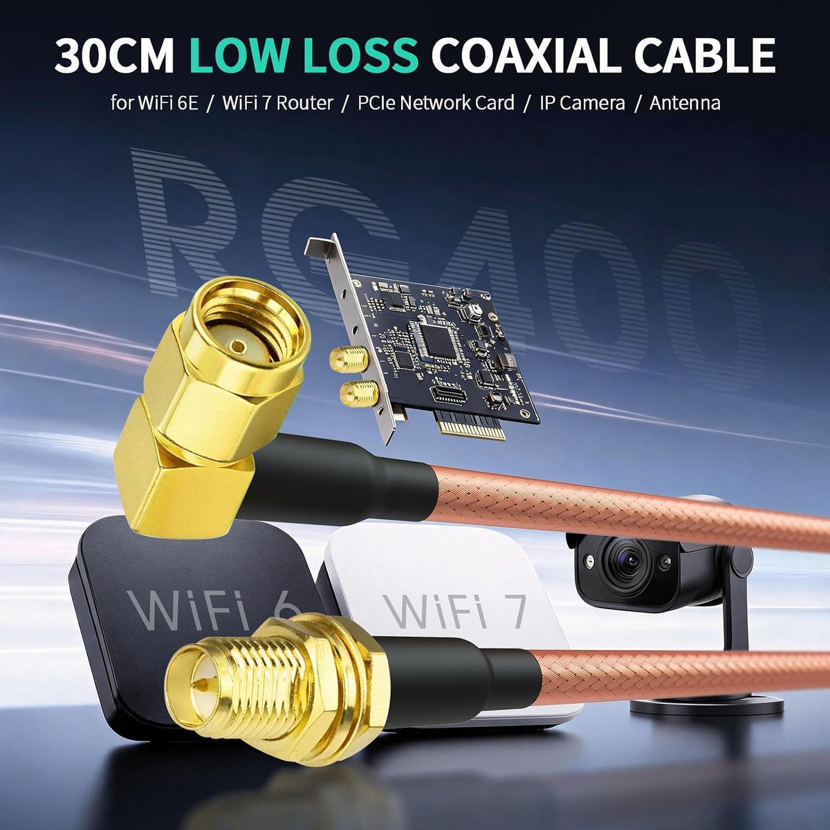 BINGFU RP-SMA Kabel 30 cm RP-SMA Buchse auf Stecker RG400-Kabel