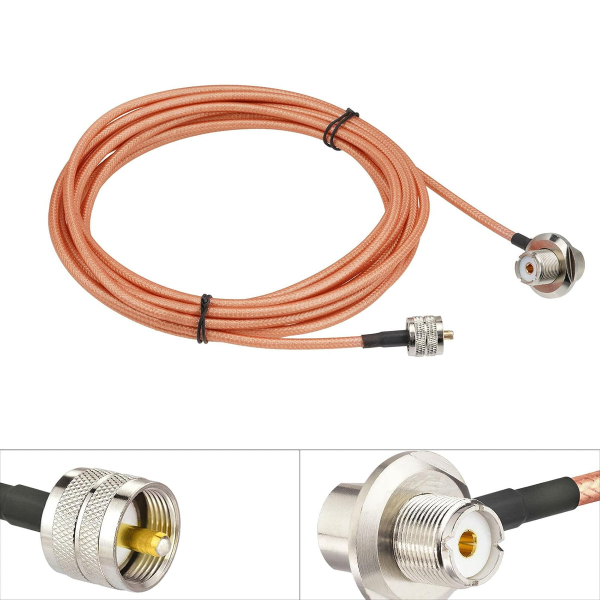 BINGFU PL259 to SO239 Cable 5m UHF Male to UHF Female Angled