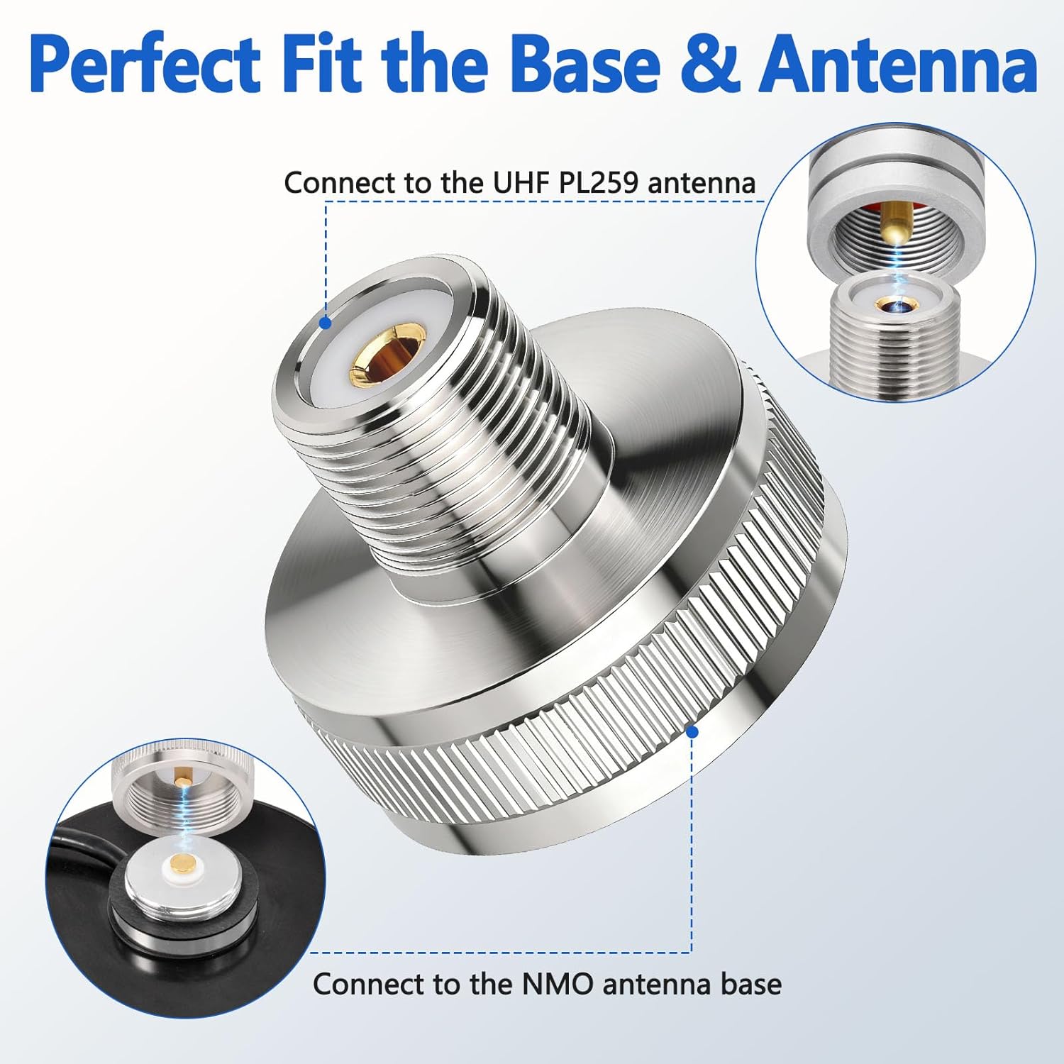 Bingfu NMO to UHF SO239 Mobile Antenna Adapter for PL259 VHF UHF Ham Radio Antenna SO239 to NMO Male Mounting Adapter