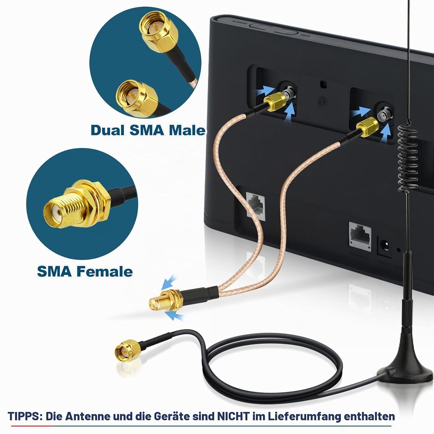 Bingfu SMA Splitterkabel 15 cm SMA-Buchse auf 2X SMA-Stecker Kabel
