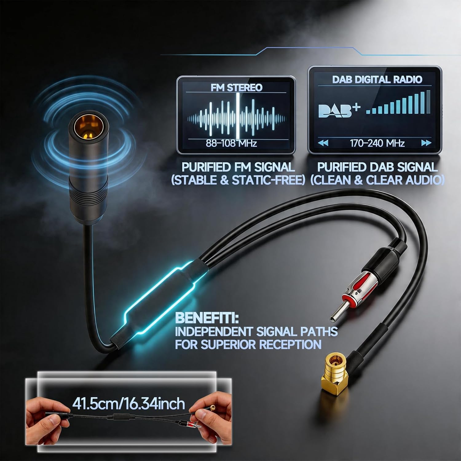 Bingfu DAB/FM Autoradio Antennen-Splitter-Adapter, DIN auf DIN + SMB