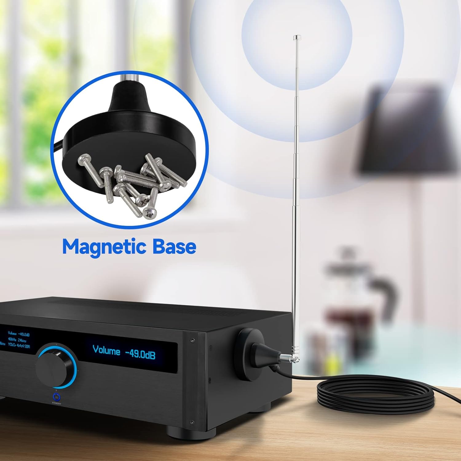Bingfu Strong Magnetic Base FM Radio Antenna Telecopic for Pioneer Onkyo Yamaha Marantz Sherwood Indoor Digital HD Radio FM Radio Bluetooth Home Stereo Receiver AV Audio Video Home Theater Tuner