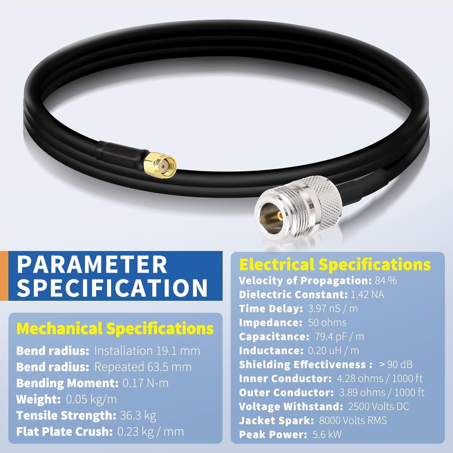 Bingfu N Female to RP-SMA Male Pure Copper Low Loss Coaxial Cable 3.28ft Compatible with 4G WiFi Cellular LTE Amplifier Extender Transceivers Phone Signal Booster Lora Surge Arrester Cables