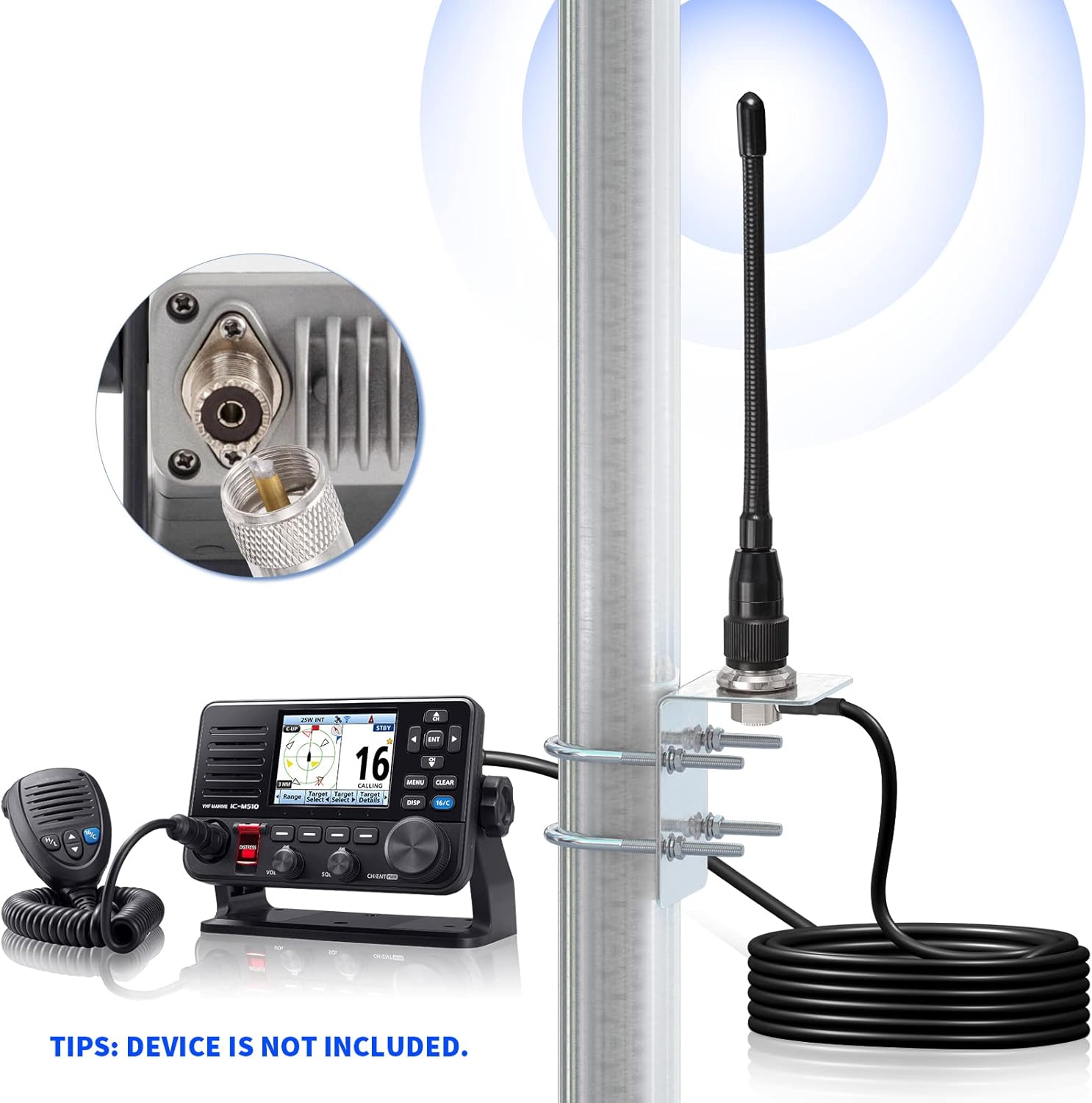 Bingfu Marine VHF Radio External Antenna 156-163MHz PL259 Male L Mount Bracket Antennas with 16.5 feet 5m RG58 Coaxial Cable for Car Truck Boat ATV Amateur Mobile Ham Radio