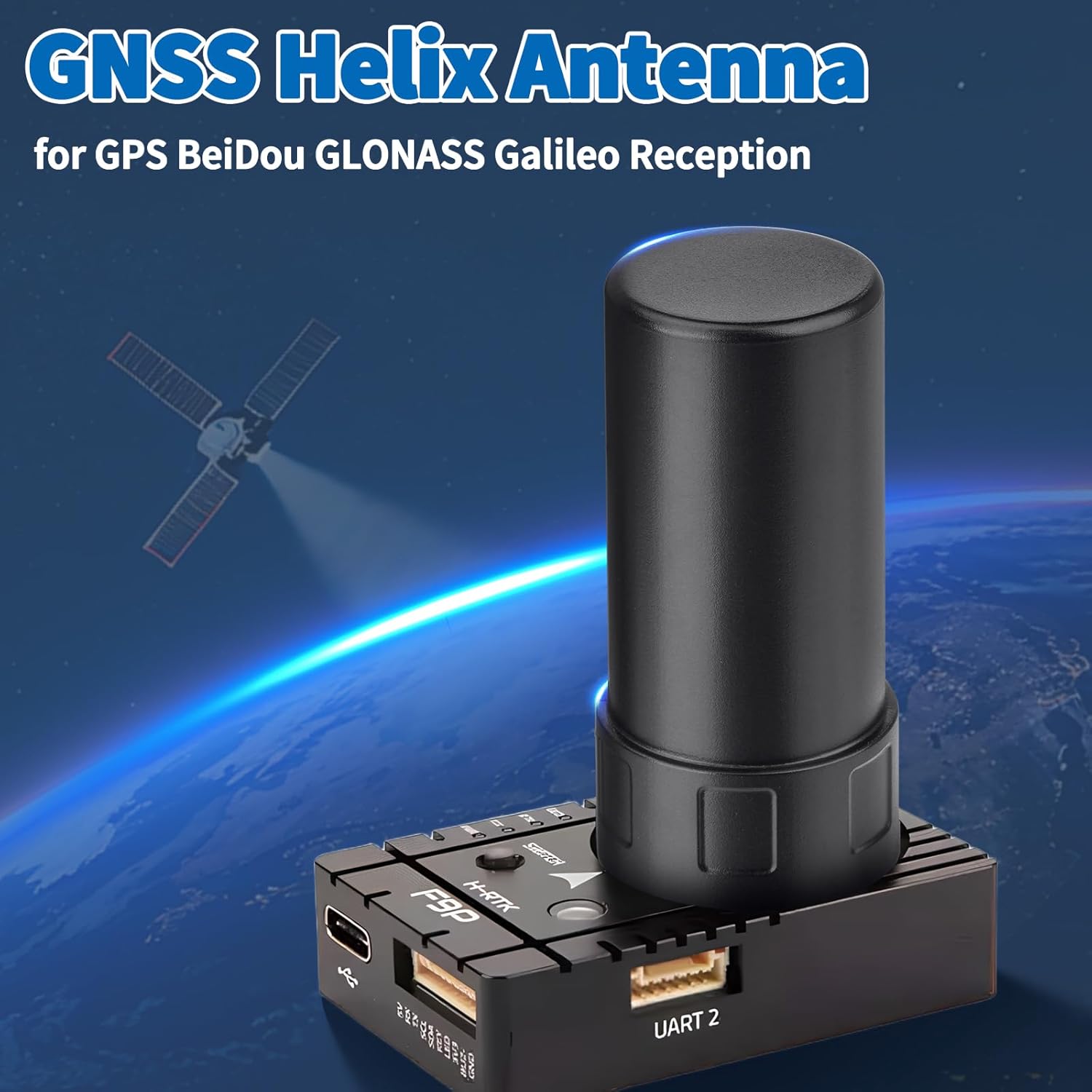 Bingfu 4-System GNSS Helix Antenna for GPS/BeiDou/GLONASS/Galileo | 28dB High Gain SMA Connector | IP65 Waterproof | Automotive Outdoor Positioning Antenna
