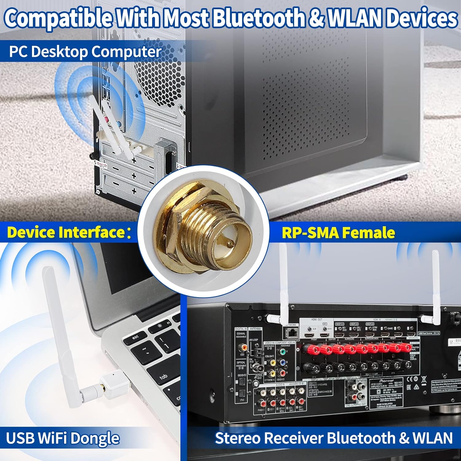Bingfu Dual Band WiFi 2.4GHz 5GHz 5.8GHz 8dBi MIMO RP-SMA Male White Antenna (2-Pack) for WiFi Router Wireless Network Card USB Adapter Security IP Camera Video Surveillance Monitor
