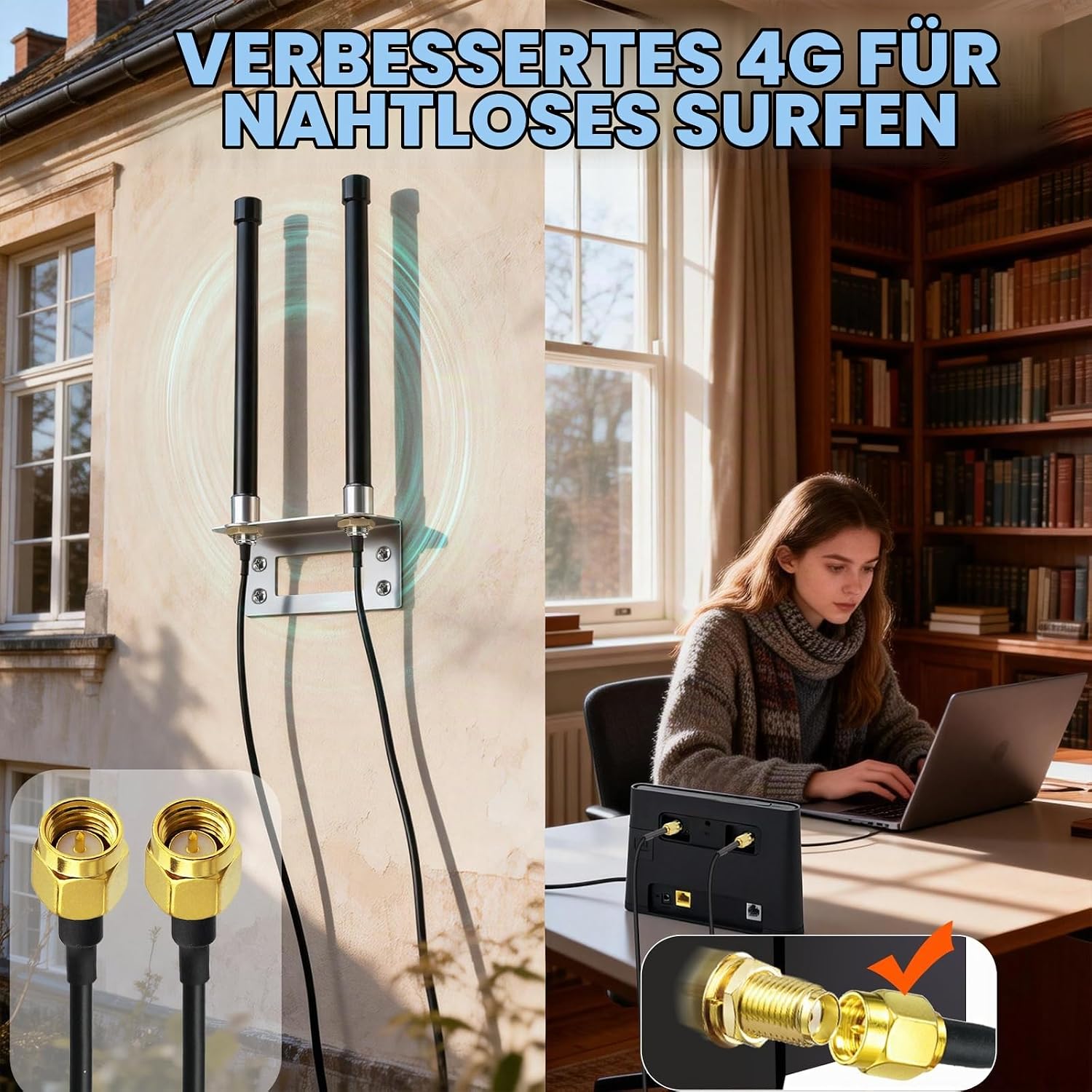 Bingfu 4G LTE Antenne Outdoor MIMO Antennen-Kit, SMA/RP-SMA, 3m Kabel