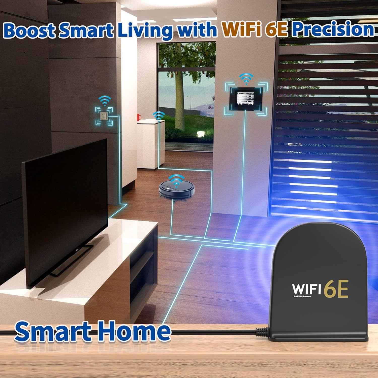 Achieving multi-gigabit speeds on a WiFi 6E network using the Bingfu 8dBi antenna in a smart home office
