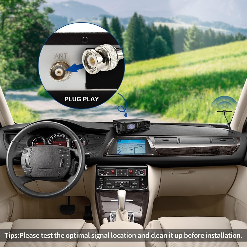 Antenna easily attached to the interior windshield of a car, showing clean installation