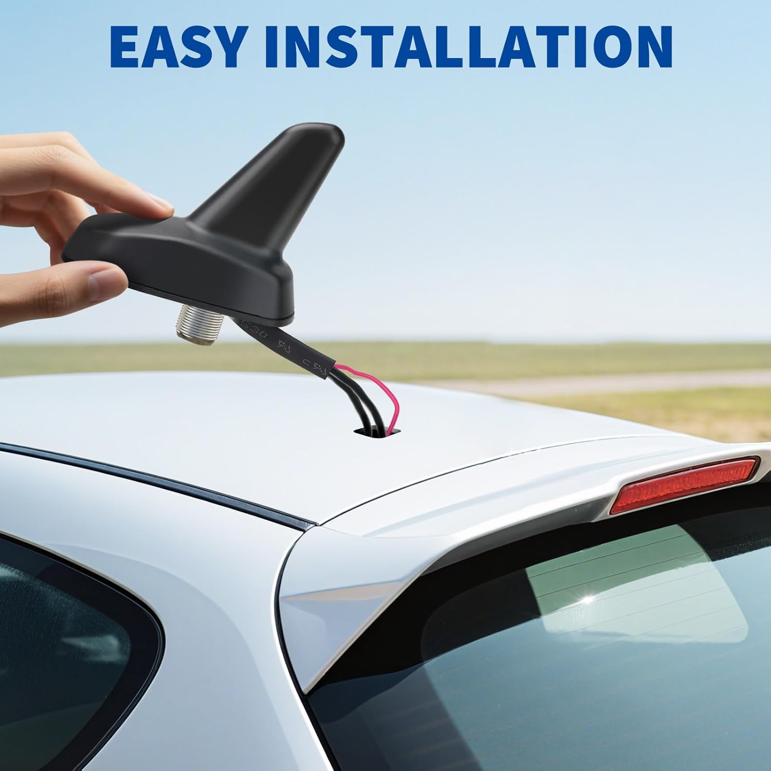 Antenna mounted on a car roof, demonstrating a seamless, factory-look installation