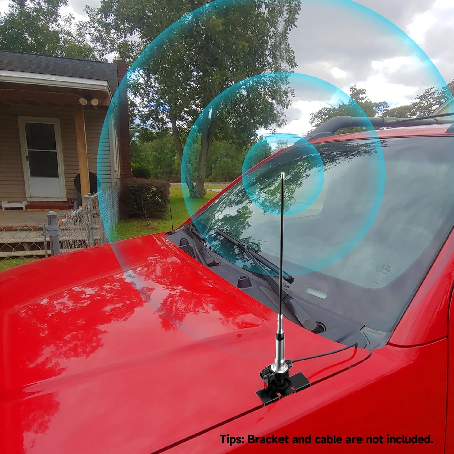 Attaching the Bingfu fiberglass antenna to a vehicle mounting bracket, demonstrating the secure connection