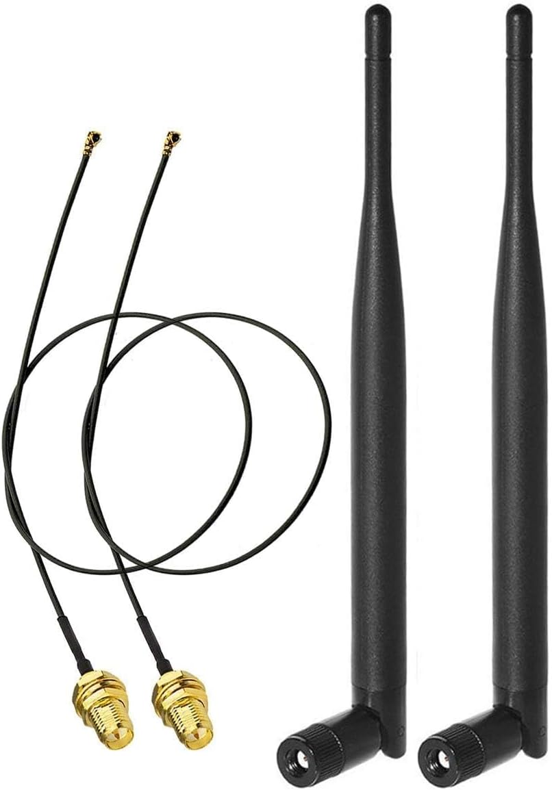 Bingfu 2-pack 6dBi high-gain dual-band WiFi 6E antennas with 20cm MHF4 (IPEX4) to RP-SMA pigtail cables