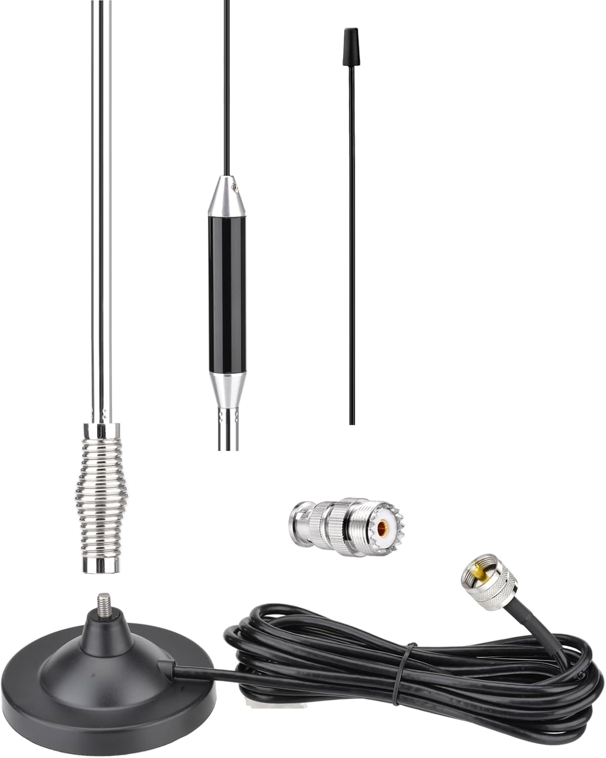Bingfu 27MHz CB Funkantenne Set mit robustem Magnetfuß, schwerer Stoßfeder und PL259 Stecker inklusive BNC Adapter