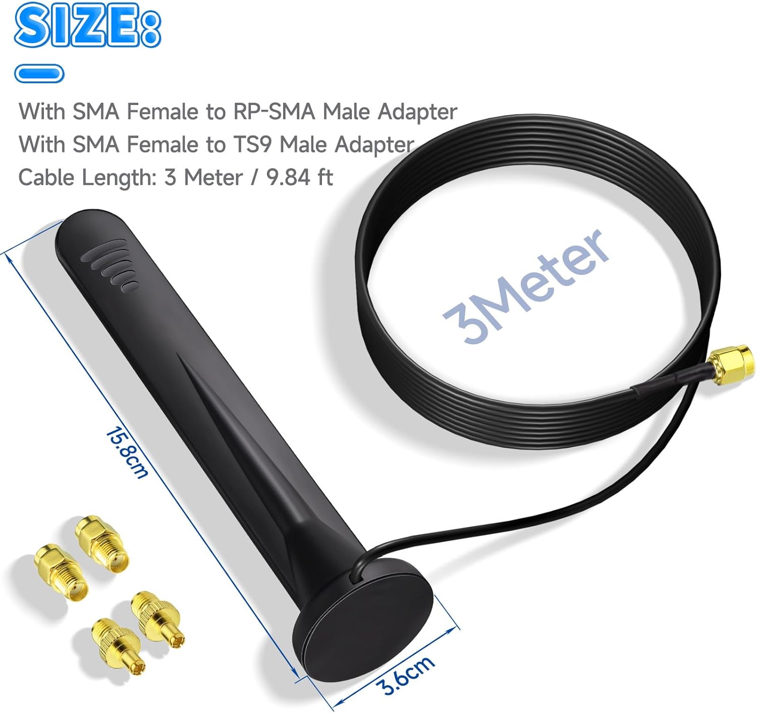 Bingfu 4G LTE MIMO antenna 2-pack with magnetic base and long cable