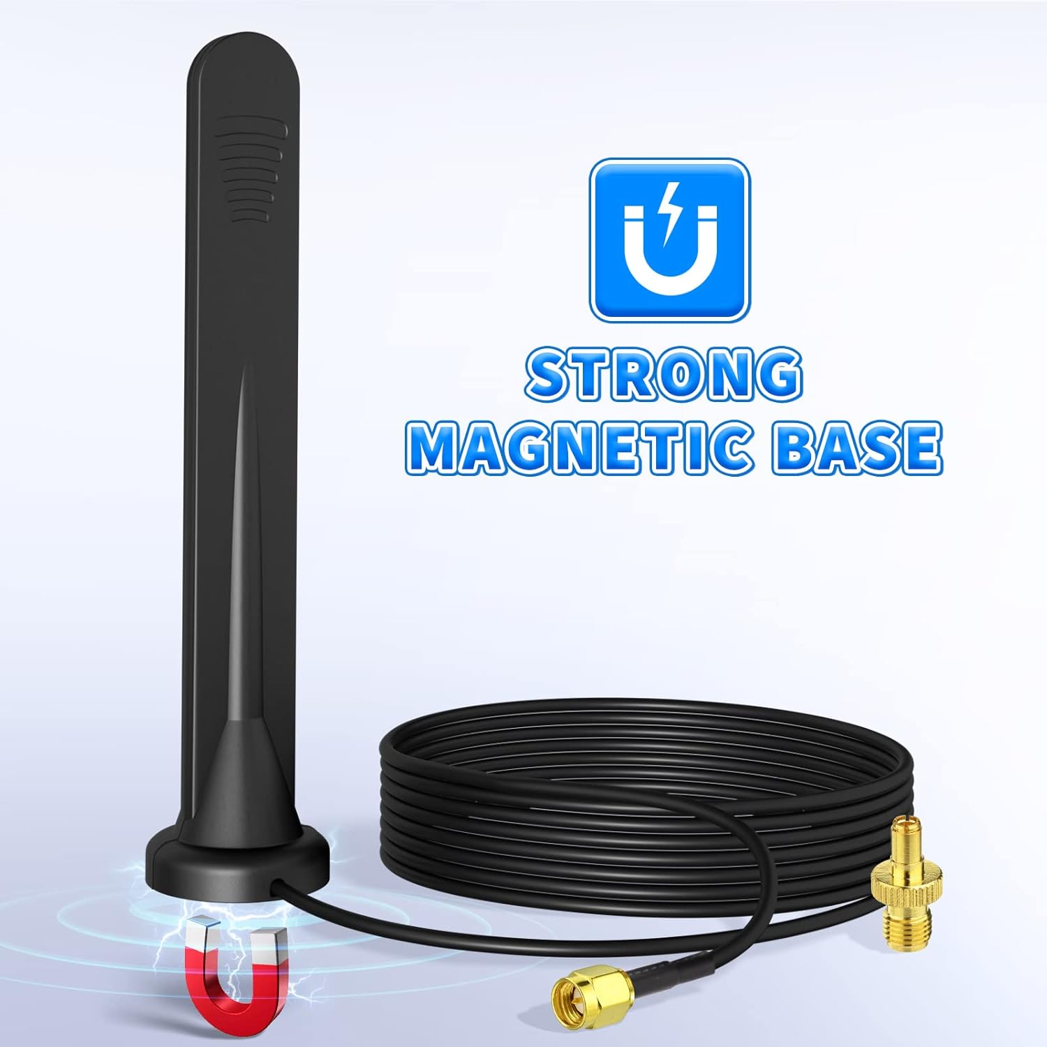 Bingfu 5dBi 4G LTE MIMO magnetic antennas 2-pack with SMA male connectors and 2 TS9 adapters