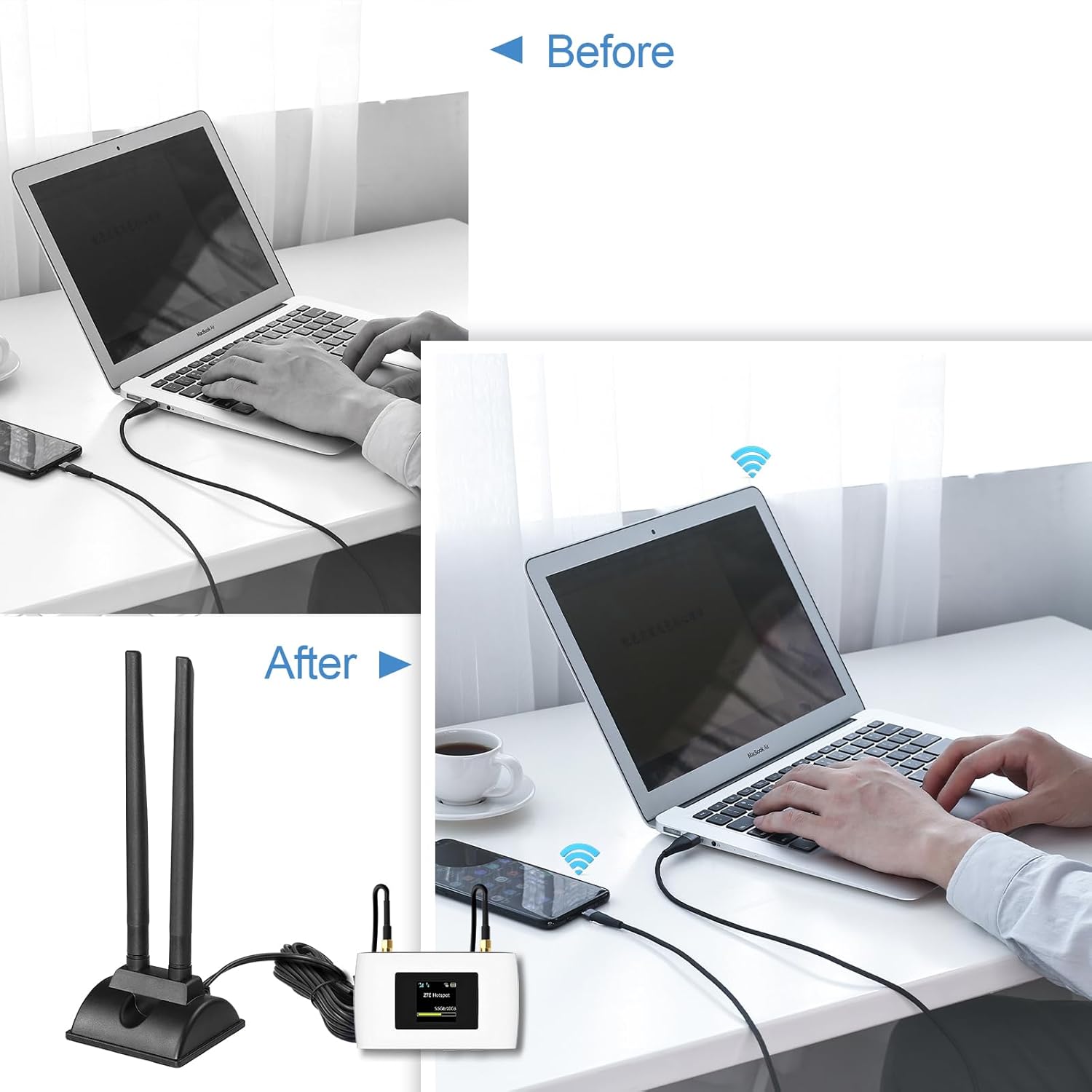 Bingfu 6dBi 4G LTE MIMO magnetic antennas 2-pack with SMA male connectors and 2 TS9 adapters1
