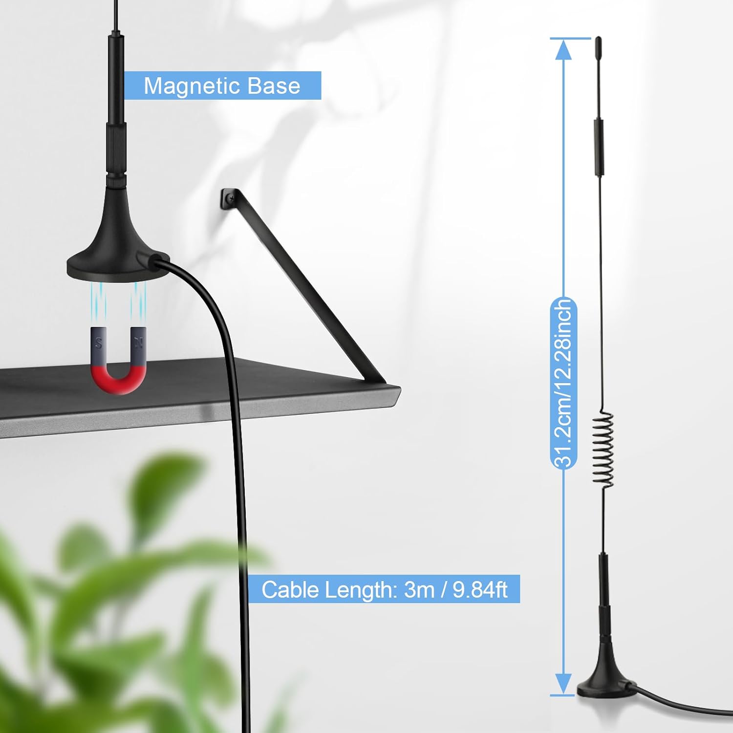 Bingfu 7dBi antennas positioned near a window to boost 4G LTE signal for a home office router