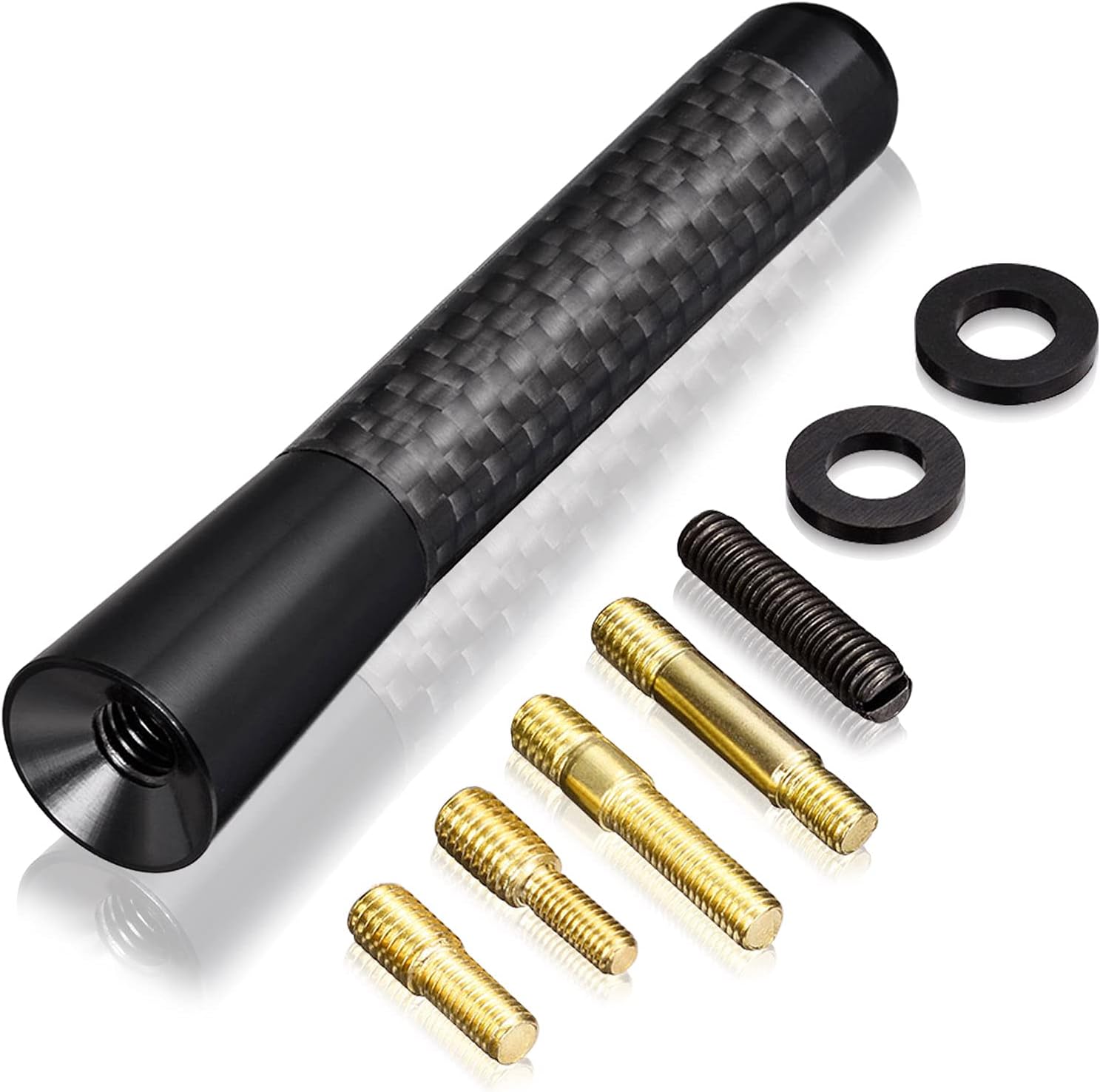 Bingfu 8cm compact car antenna made of high-grade T6061 billet aluminum with a sleek matte black anodized finish