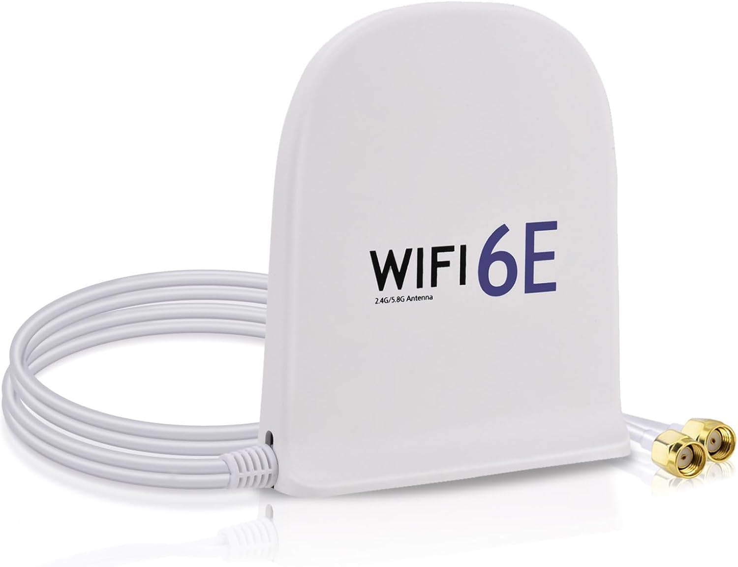 Bingfu 8dBi flagship white WiFi 6E tri-band magnetic mount antenna with dual RP-SMA male connectors and 2m white cable