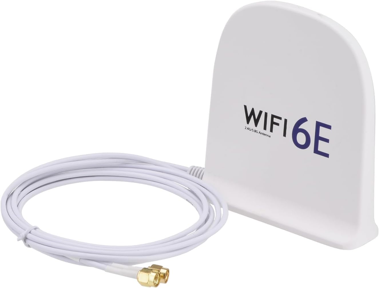 Bingfu 8dBi white WiFi 6E tri-band magnetic base antenna with dual RP-SMA male connectors and 6.5ft white extension cable